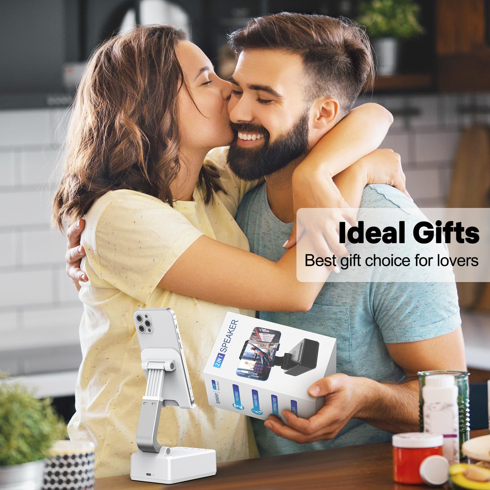 LENRUE Wireless Bluetooth Speaker with Flexible Phone Stand - Portable Speaker with Clear Loud Sound for iPhone Android Devices | Perfect Gift for Men Women Birthday Christmas | Home Office Travel Tech Gadget