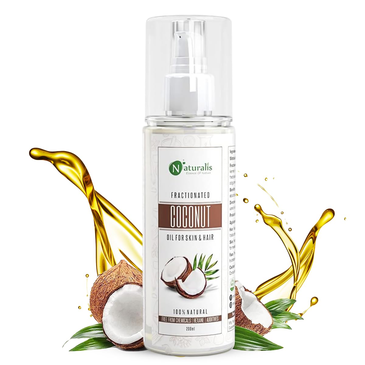 Naturalis Fractionated Coconut Oil for Skin - 100% Pure Moisturizing Carrier Oil, Therapeutic & Odorless, 8oz (200ml) - Perfect for Massage, Hair Care & Aromatherapy