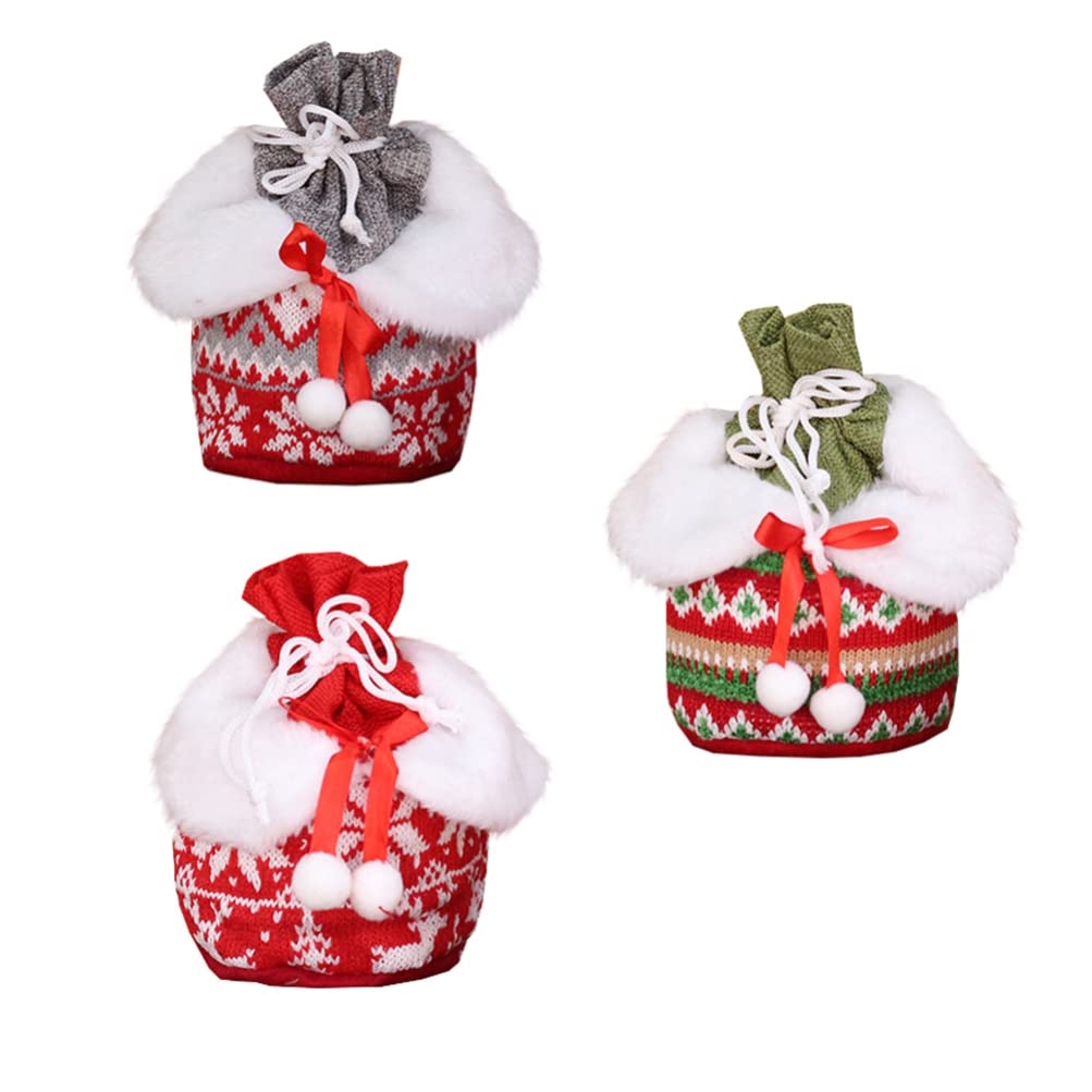 NUOBESTY 3-Piece Set of 3D Knitted Christmas Gift Bags - Festive Holiday Present Sacks for Kids, Xmas Decorations & Stocking Stuffers - Perfect for Tree Decor, Party Favors & Holiday Gift Wrapping
