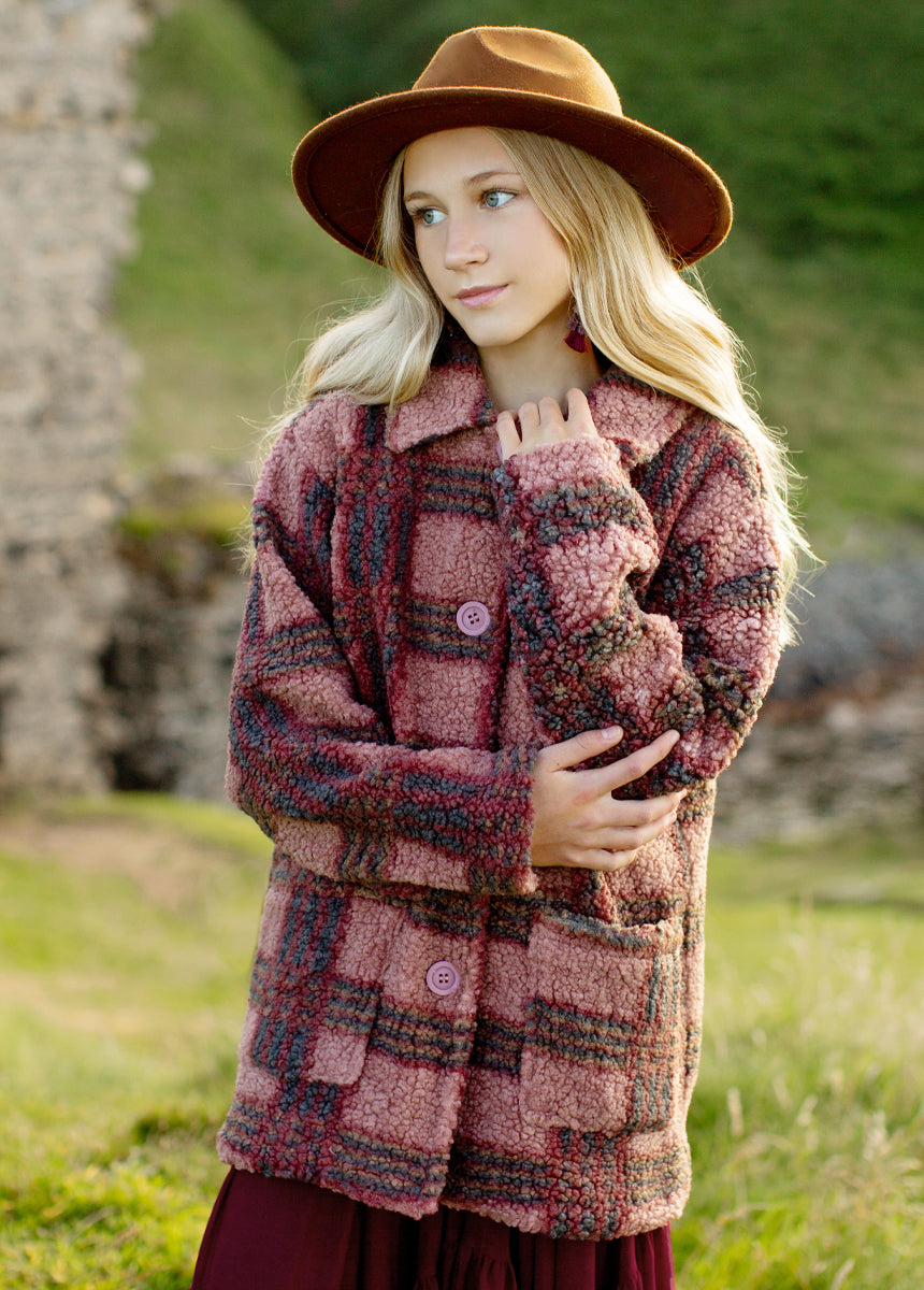 Gertrude Coat Women's Rose Plaid Wool Blend Winter Jacket - Warm & Stylish Outerwear for Fall, Winter & Holiday Season