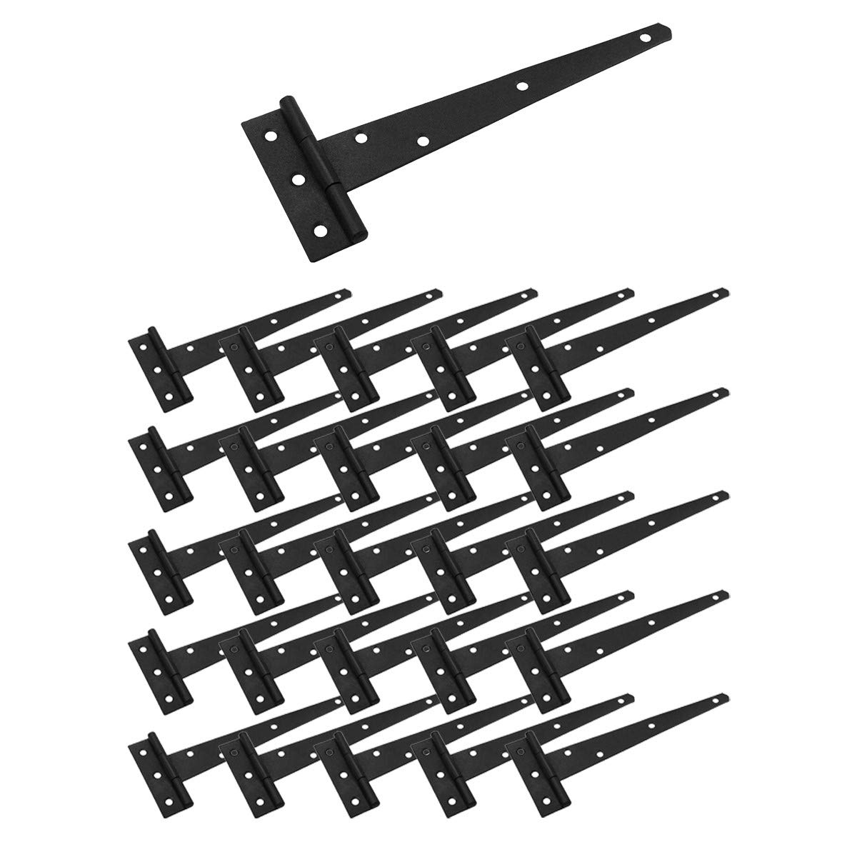 9 Inch Black T Strap Shed Door Hinge - Rustic Cast Iron Flush Mount Barn Door Hinge with Hardware (Pack of 25) - Perfect for Barns, Sheds, Garages & Outdoor Structures