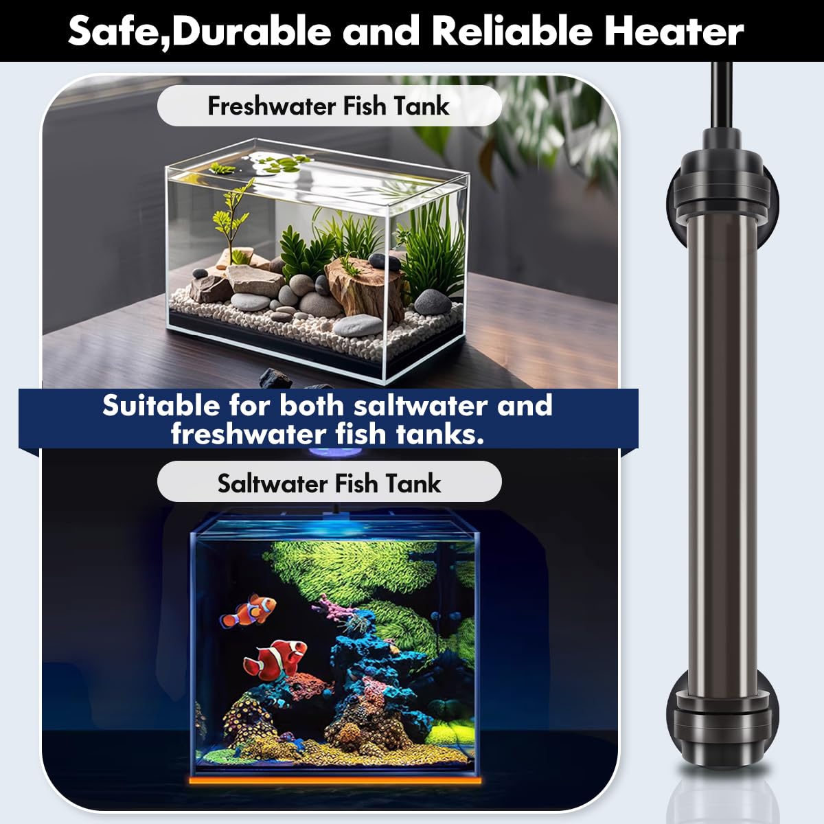 Orlushy 25W Submersible Mini Aquarium Heater with Digital Display - Adjustable Temperature Controller for 1-5 Gallon Fish Tanks | Overheat Protection & Free Thermometer | Ideal for Freshwater & Saltwater Small Tanks | Perfect for Betta Fish, Shrimp & Nano Aquariums