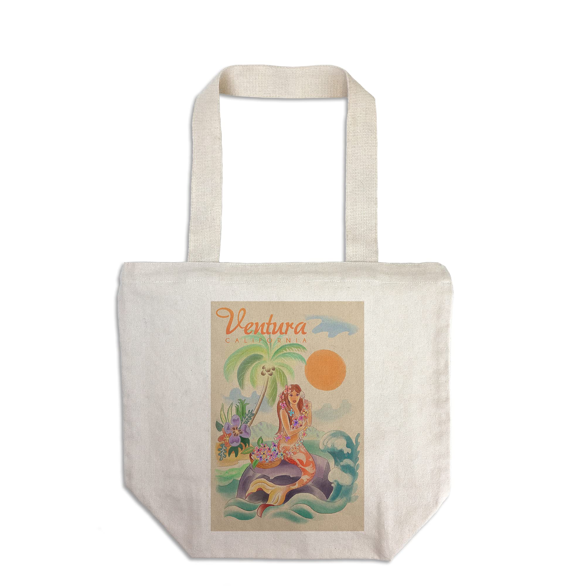 Ventura California Tropical Mermaid Tote Bag - 100% Cotton Canvas Reusable Shopping Bag - Perfect for Beach Trips, Groceries & Eco-Friendly Lifestyle