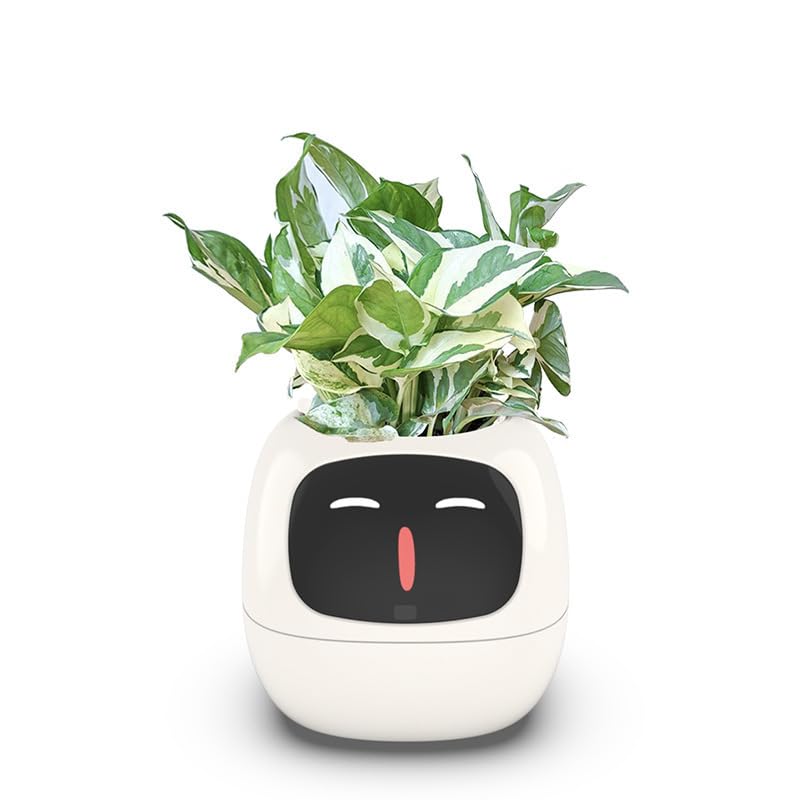 Smart AI Planter with App Control & LCD Screen - Interactive Flower Pot for Indoor Plants, Home Decor, and Gardening Enthusiasts (White) - Perfect for Living Room, Office, and Gift Ideas