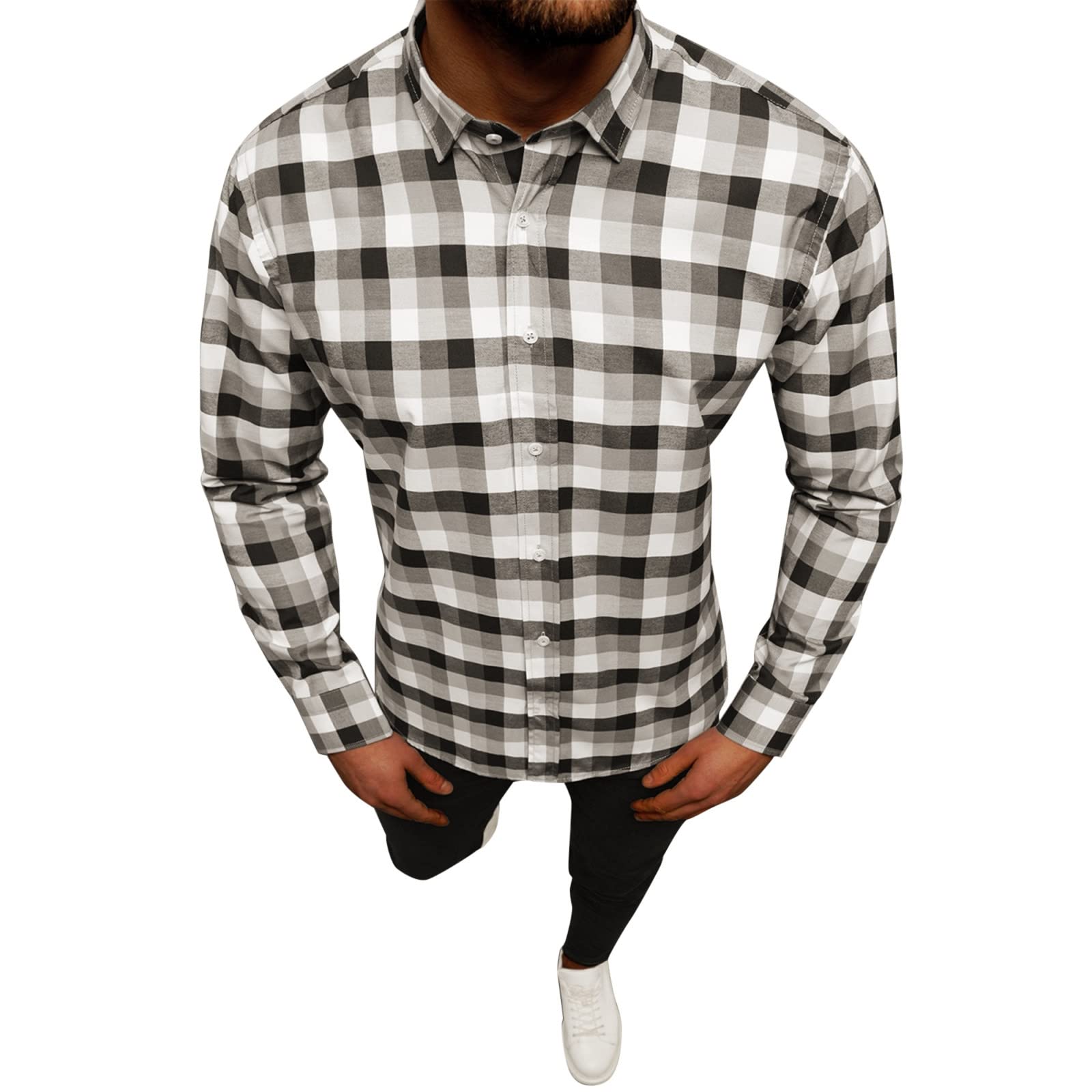 Men's Long Sleeve Plaid Flannel Shirt - Casual Winter Warm Button Down Top for Fall & Winter - Perfect for Outdoor Activities, Office Wear and Daily Fashion