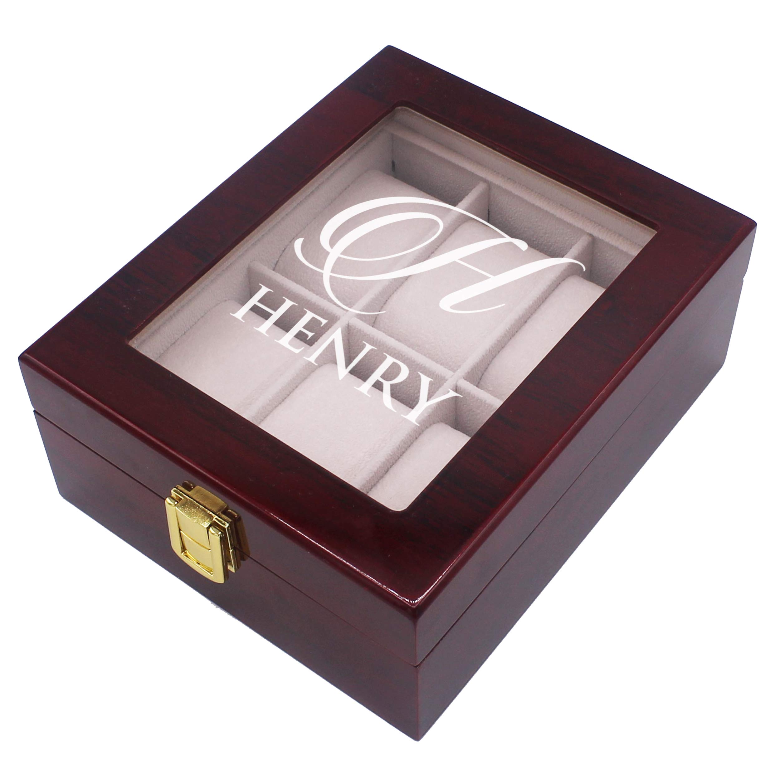 Personalized 6 Slot Wooden Watch Box with Glass Top - Custom Engraved Watch Display Case for Men & Women (Rosewood) | Luxury Watch Storage Organizer for Dresser, Travel & Gift Giving