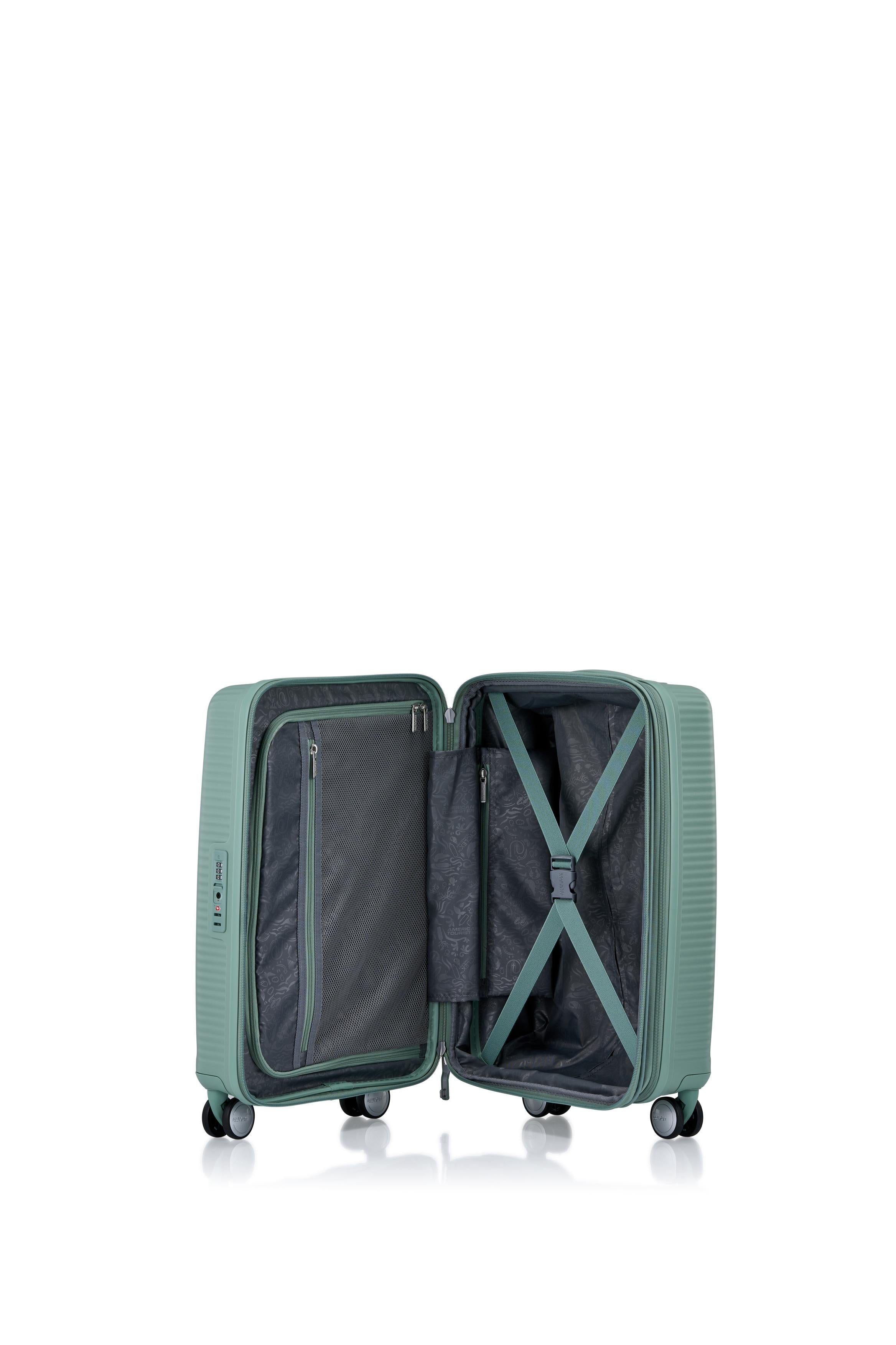 American Tourister 55cm Curio 2.0 Carry-On Luggage - Lightweight Spinner Suitcase with 360° Wheels, Urban Green Color | Perfect for Business Travel & Weekend Getaways
