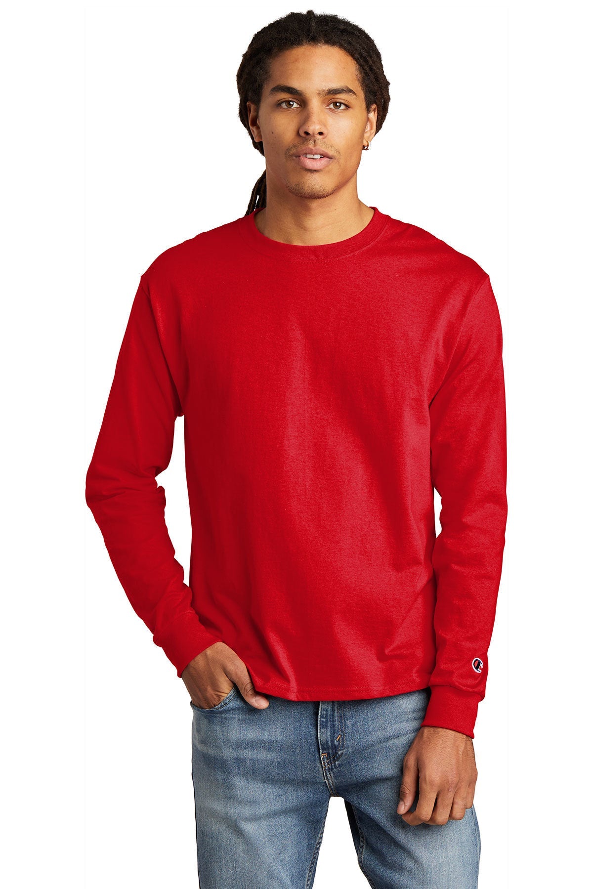 Champion Heritage Jersey Long Sleeve T-Shirt for Men - Soft Cotton Red Tee - Casual Wear & Gym Workout Shirt