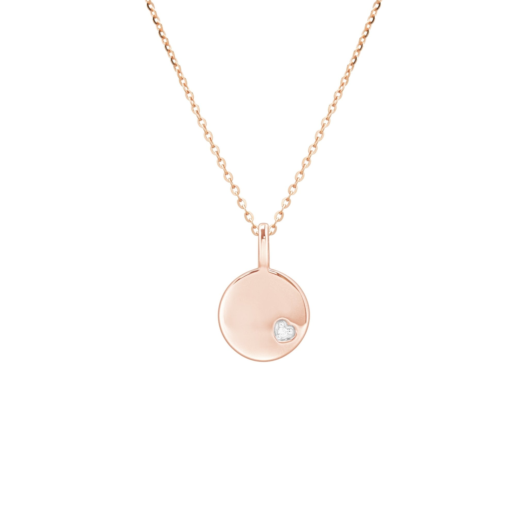 14k Rose Gold Diamond Heart Disc Pendant Necklace for Women - Elegant Valentine's Day Gift, Anniversary Jewelry, Bridal Party Accessories