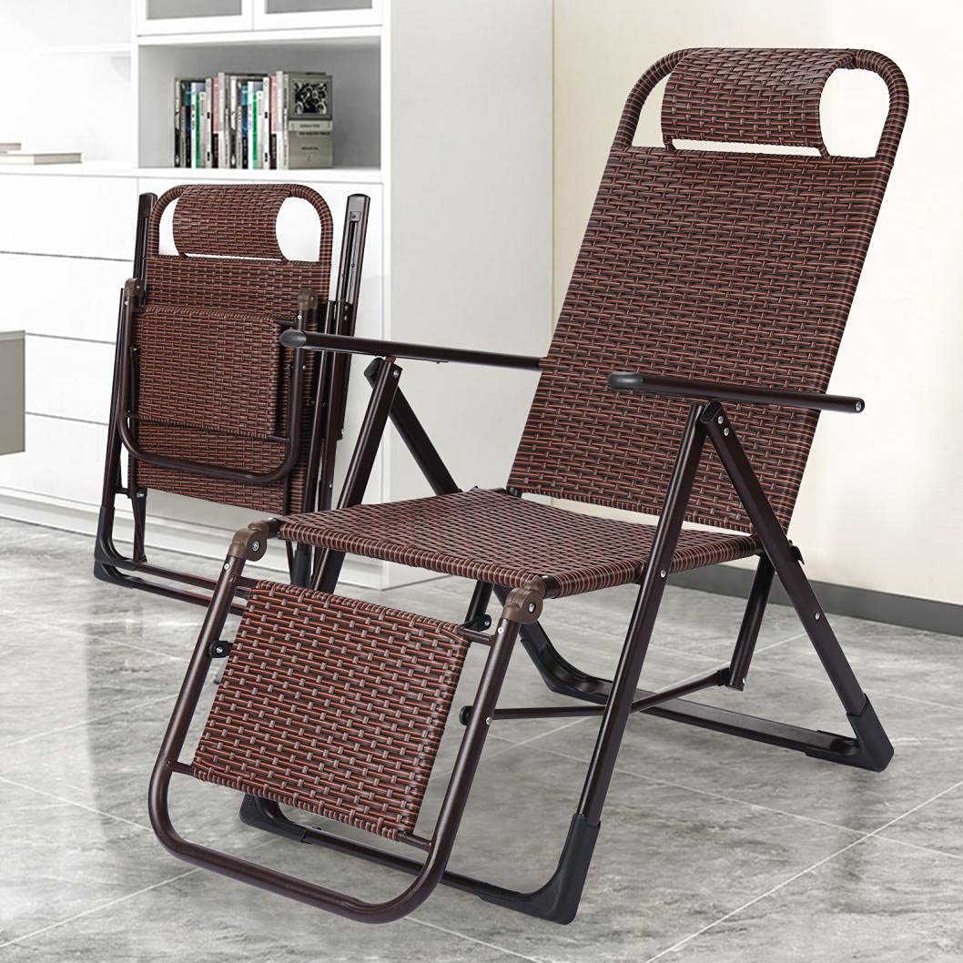 Adjustable Rattan Outdoor Chair with Headrest - 400 LBS Weight Capacity, Foldable Patio Lounge Chair - Zero Gravity Design for Backyard, Beach & Camping - Perfect for Relaxing, Sunbathing and Outdoor Gatherings