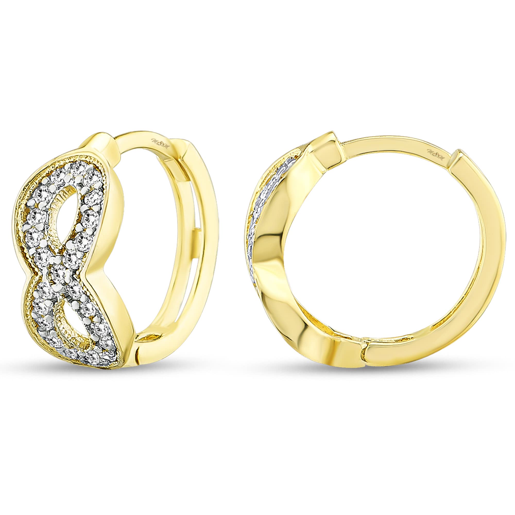 14K Gold CZ Channel Hoop Earrings - Hypoallergenic Solid Gold Evil Eye Earrings for Women & Girls | Yellow Gold Huggie Hoops | Dainty Chunky Jewelry Gifts | Perfect for Everyday Wear, Parties & Special Occasions