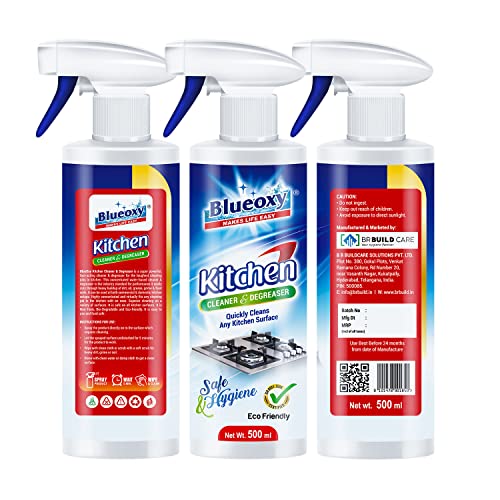 Herbo Pest BLUEOXY Kitchen Cleaner Degreaser - All-Purpose Surface Cleaner for Stove Tops, Chimneys & Grease Removal | 500ml Ready-to-Use Spray | Ideal for Kitchen Oil Stains, Glass Cleaning & Heavy-Duty Degreasing | Perfect for Home, Restaurant & Commercial Use