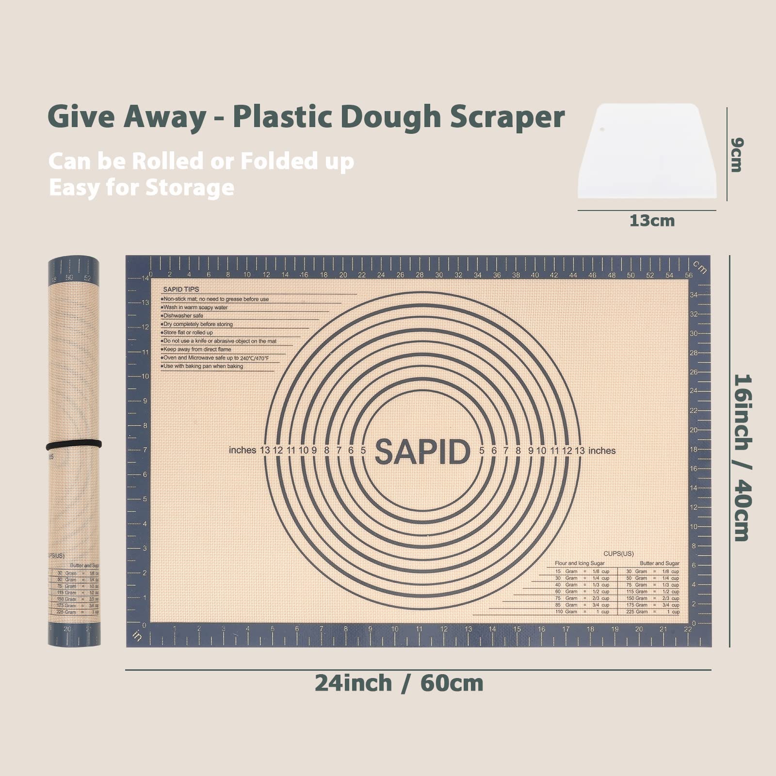 Non-Slip Silicone Pastry Mat with Measurements - 16