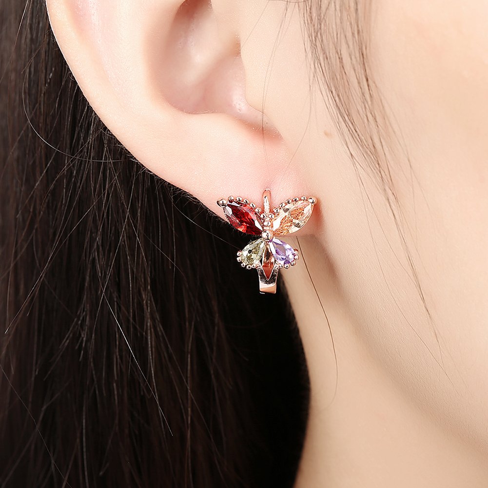 **AAA Zircon Butterfly Stud Earrings for Women - Rose Gold Plated Clip-On Crystal Earrings | Fashion Jewelry Gift for Wife, Girlfriend, Anniversary & Birthday | Elegant Accessories for Parties, Weddings & Daily Wear**