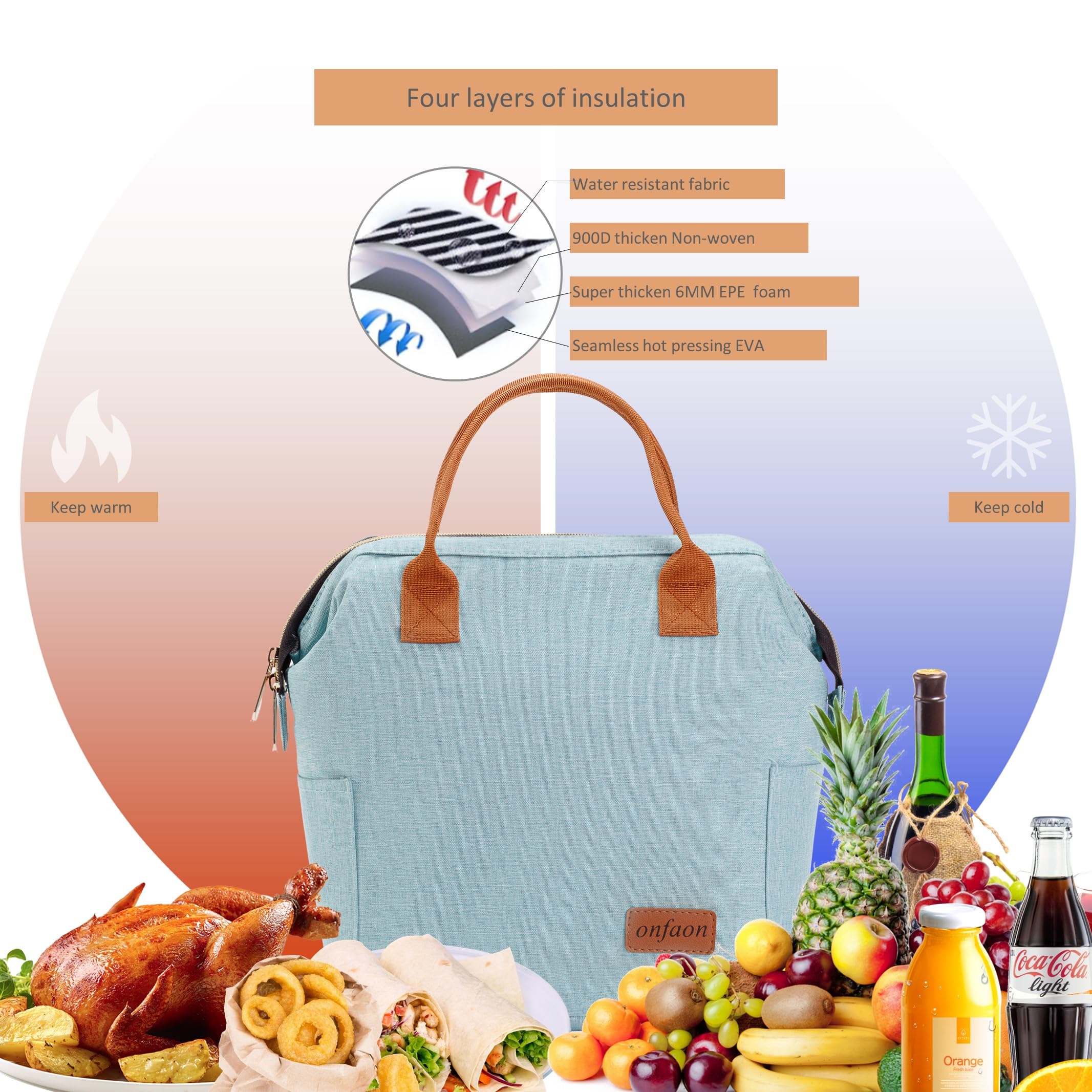 Insulated Reusable Lunch Bag for Women - Leakproof Cooler Tote with Adjustable Shoulder Strap, Freezable Lunch Box for Work, Office, Beach, Picnic & Outdoor Activities (Cyan Blue)