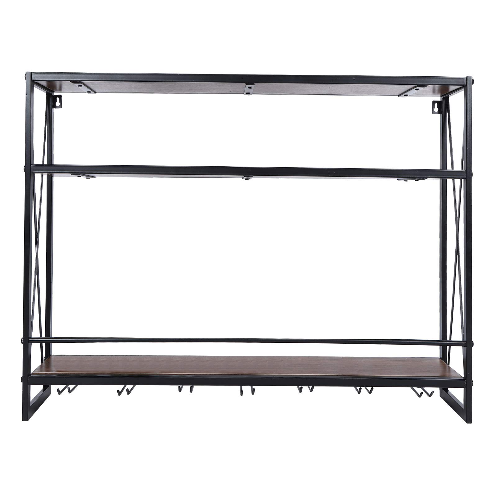 ZCYYL 3-Tier Wall Mounted Industrial Wine Rack with Glass Holder - Sturdy Metal Wine Bottle Storage Cabinet for Home Bar, Kitchen & Dining Room Decor