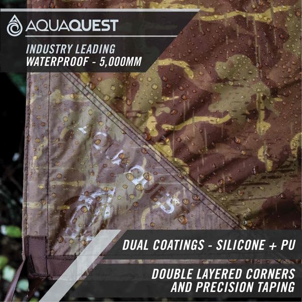 AquaQuest Safari Waterproof Camping Tarp - Ultra Lightweight & Durable Rain Fly Shelter for Hiking, Backpacking, Hammock Camping - Perfect for Outdoor Adventures, Emergency Shelter & All-Weather Protection