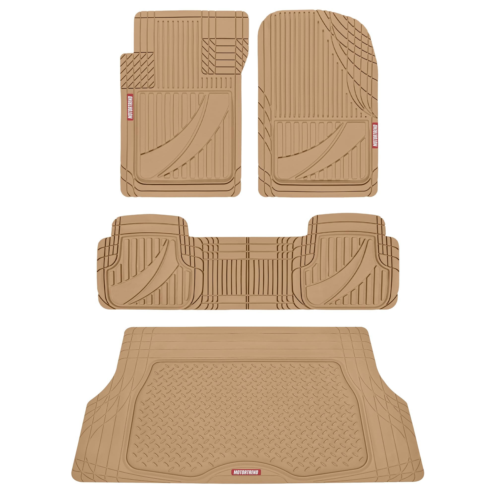 Motor Trend FlexTough™ Heavy Duty Beige Rubber Car Floor Mats - All Weather Protection for SUV, Truck & Sedan | Universal Fit Floor Liners & Cargo Mats Set | Durable Interior Accessories for Rain, Snow & Mud Protection | Perfect for Daily Commute, Road Trips & Off-Road Adventures