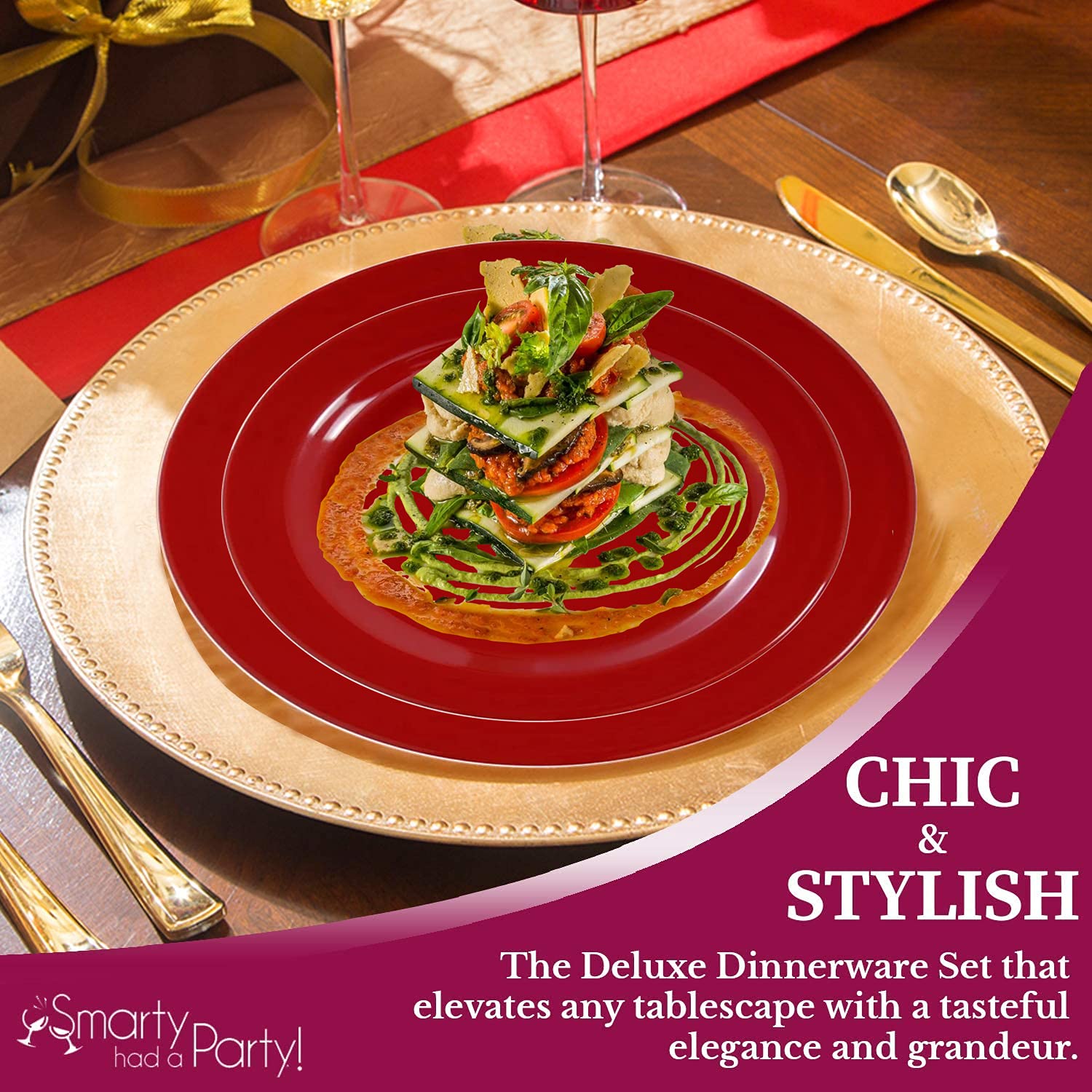 Red Combo Plate Set for 60 Guests - Premium Wedding Dinnerware Value Pack | Perfect for Wedding Receptions, Banquets & Large Gatherings
