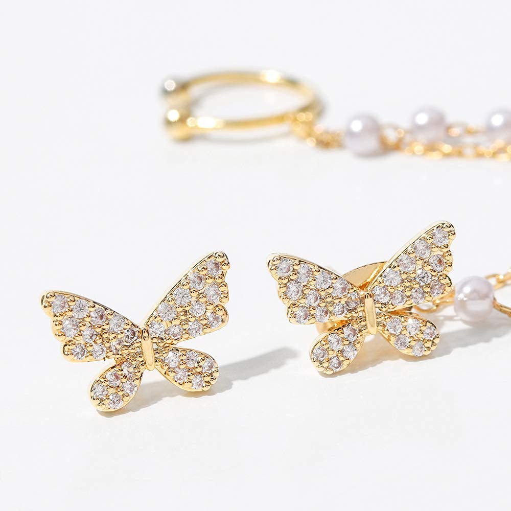 Vercret Gold Cuff Earrings for Women - Adjustable Cartilage Ear Cuff with CZ Stones, No Piercing Wrap Around Ear Clip - Perfect for Parties, Weddings & Everyday Elegance