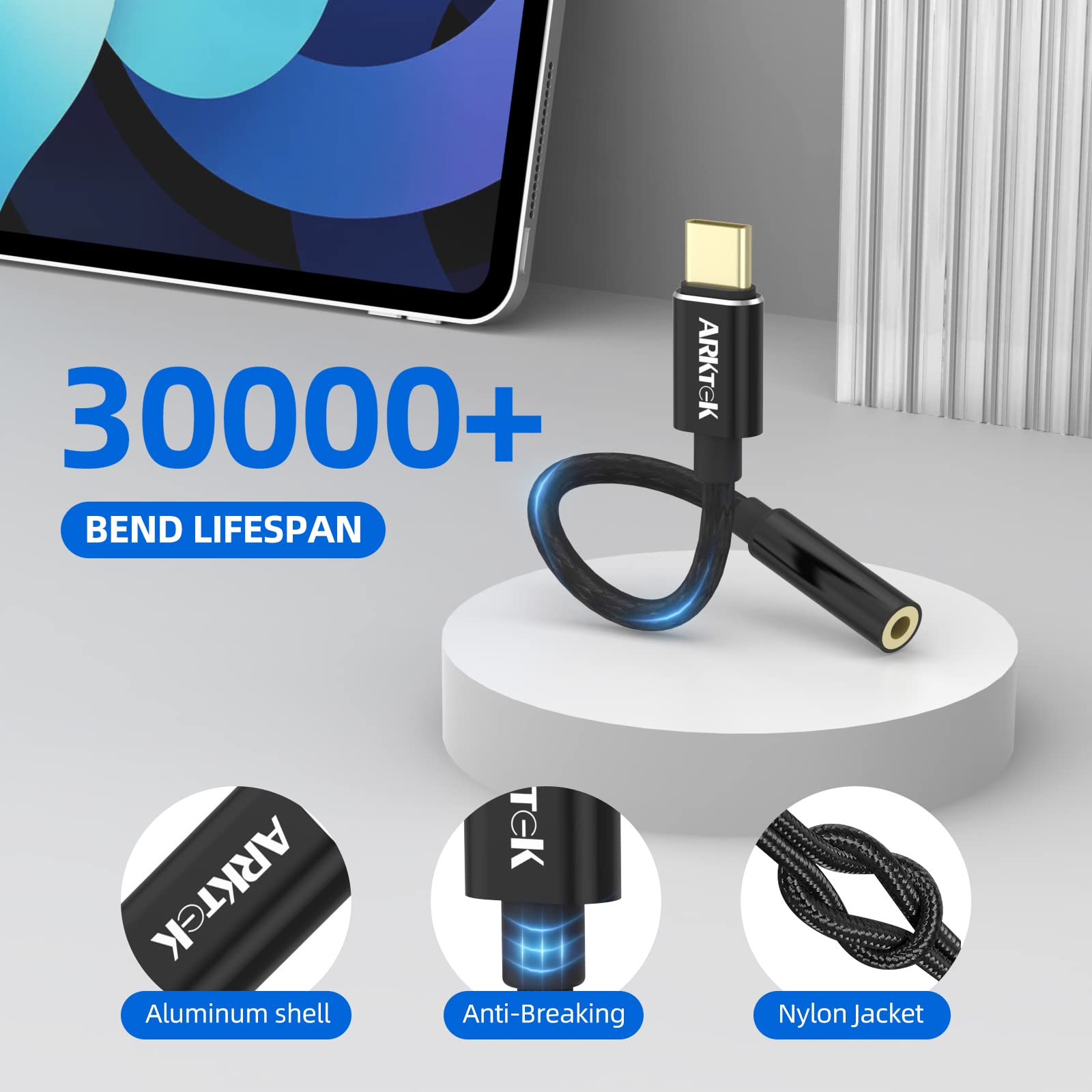 ARKTEK USB-C to 3.5mm Headphone Jack Adapter with DAC Chip - High Resolution Audio Dongle for iPhone 16/15/14, iPad Pro, Samsung Galaxy S25/S24, Google Pixel 9/8/7 - Perfect for Music, Gaming & Video Calls