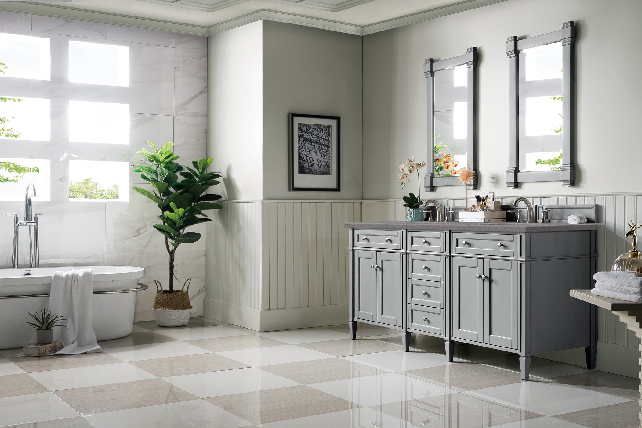 Brittany 72 Inch Urban Gray Double Vanity with 3CM Grey Expo Quartz Top - Modern Bathroom Vanity Set for Master Bath & Guest Bathroom Renovation