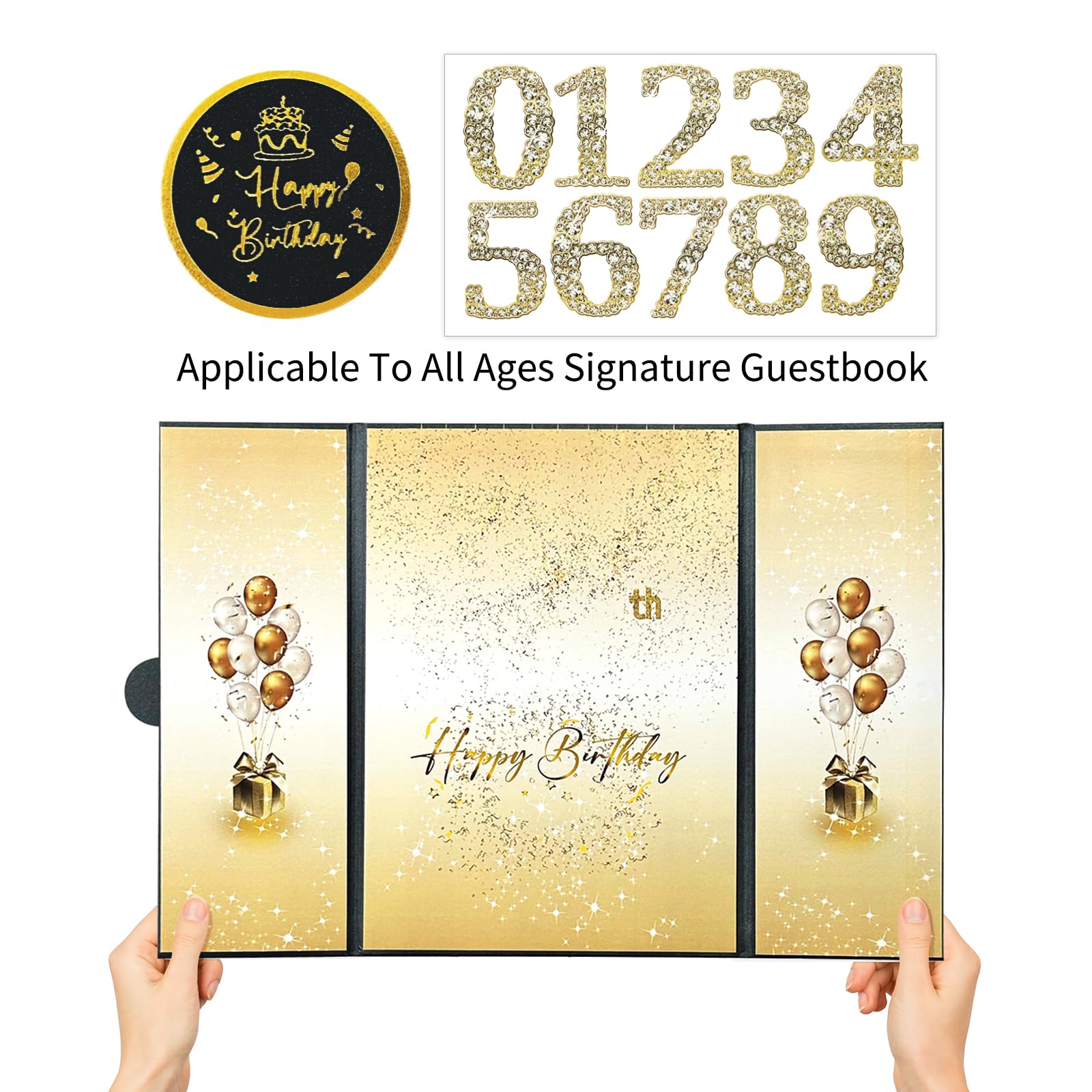 Elegant Black & Gold Birthday Guest Book - DIY Signing Card Board with Number Stickers for All Ages | Perfect for Birthday Parties, Anniversary Celebrations & Special Events | Record Friends' Heartfelt Wishes