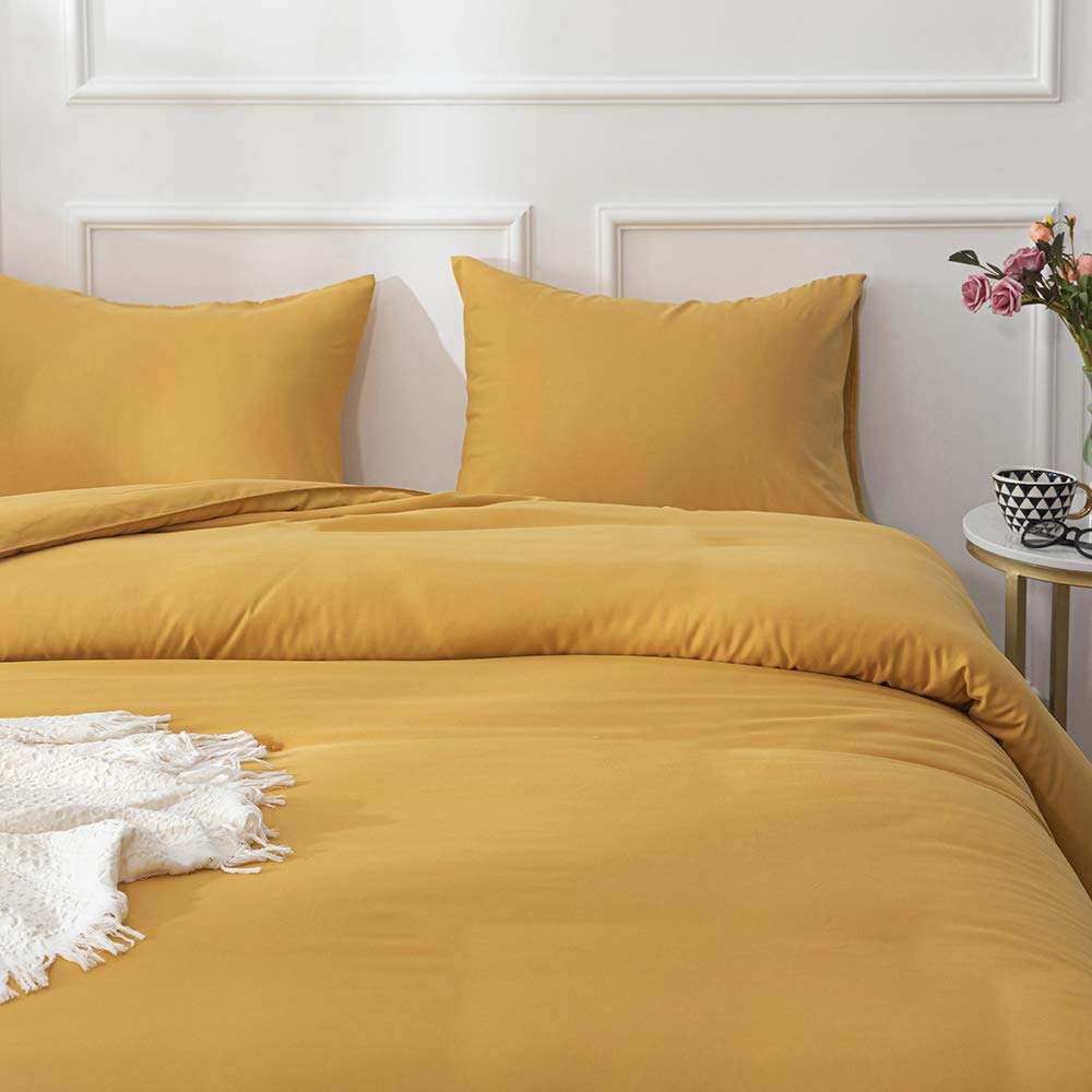 CLOTHKNOW Mustard Yellow King Size Comforter Set - 3 Piece Dark Yellow Bedding Set with 2 Pillowcases | Cozy Turmeric Duvet Cover for Master Bedroom, Guest Room & Dorm