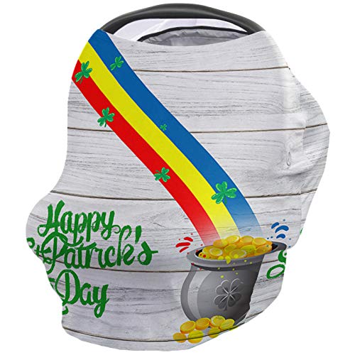 St. Patrick's Day Gold Coin Pot with Rainbow Nursing Cover - Soft Breathable Multi-Use Baby Car Seat Canopy & Shopping Cart Cover for Girls & Boys | Perfect for Breastfeeding, Outings & Holiday Celebrations