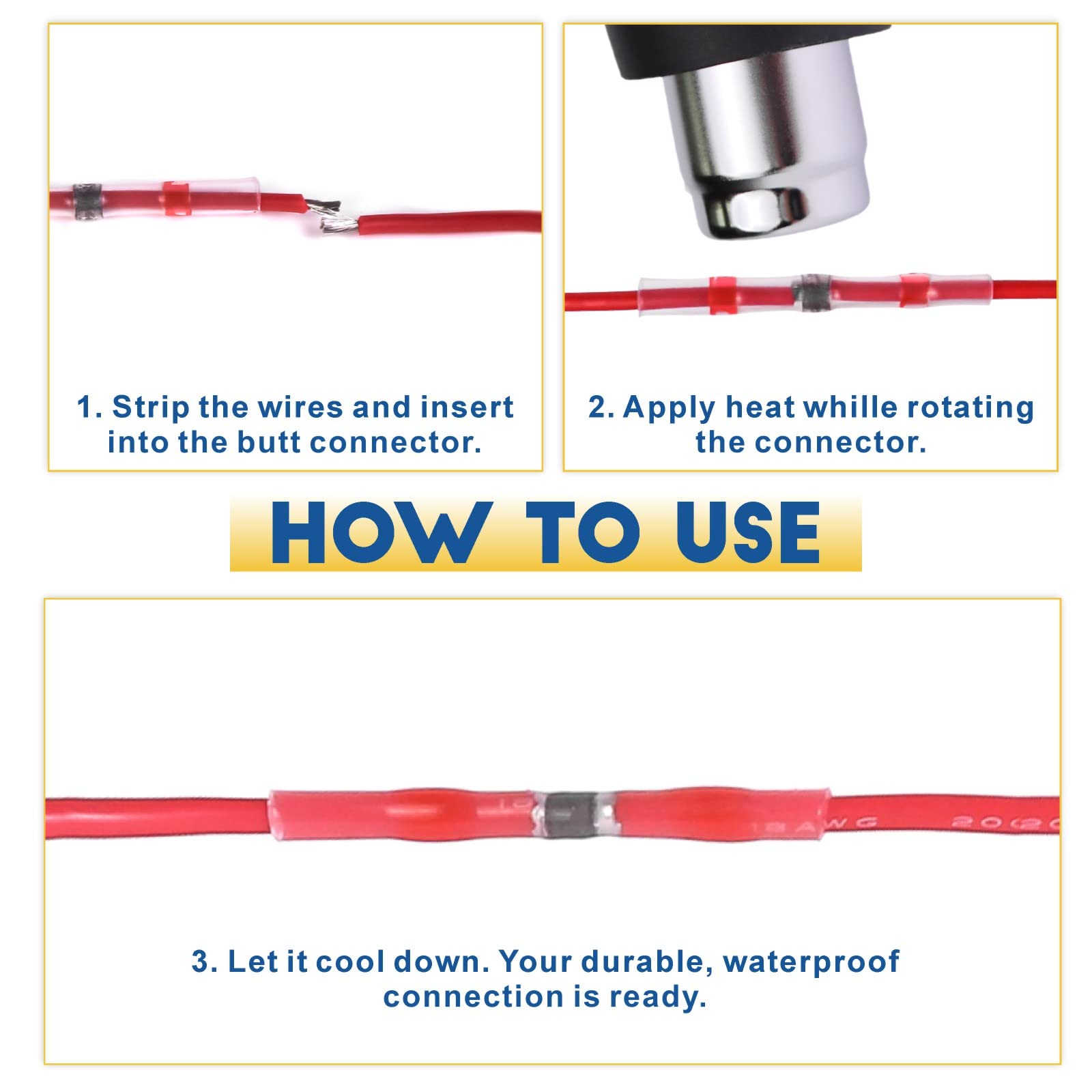 120PCS Marine Grade Heat Shrink Wire Connectors - Waterproof Solder Seal Butt Splice Connectors for Stereo, Electrical, Automotive and Marine Applications | Weatherproof & Corrosion Resistant for Outdoor Use