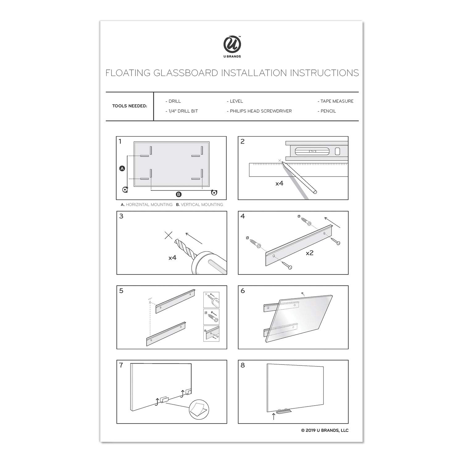 U Brands Floating Glass Dry Erase Board - 35