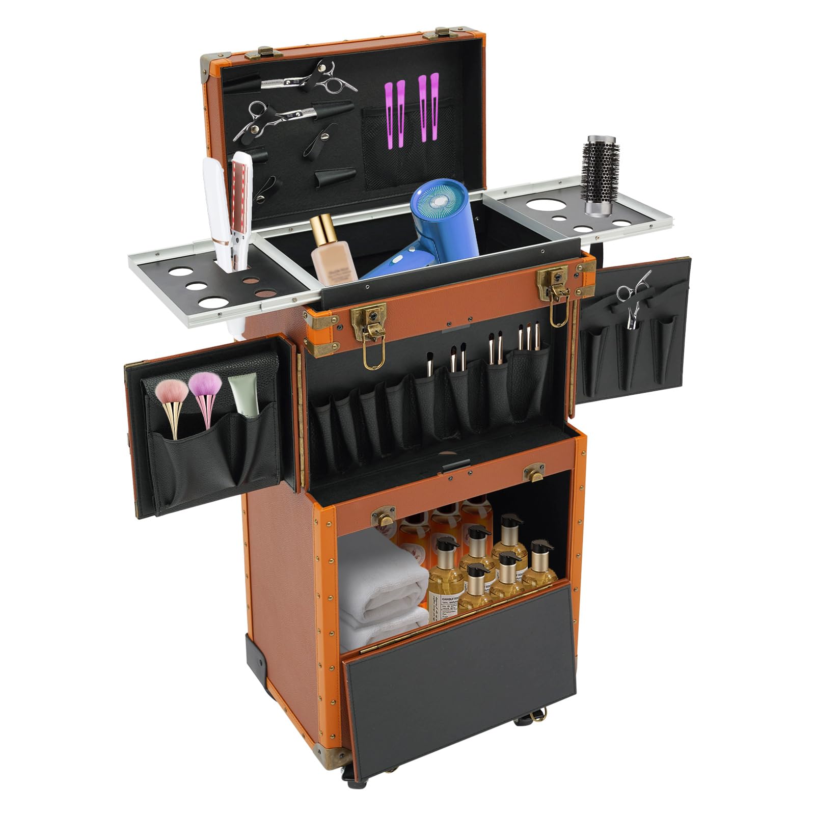 Professional Rolling Makeup Case - Portable Cosmetic Train Case with Wheels for Makeup Artists | Beauty Salon Organizer & Travel Storage | Perfect for Hairstylists, Stylists & On-the-Go Makeup Application