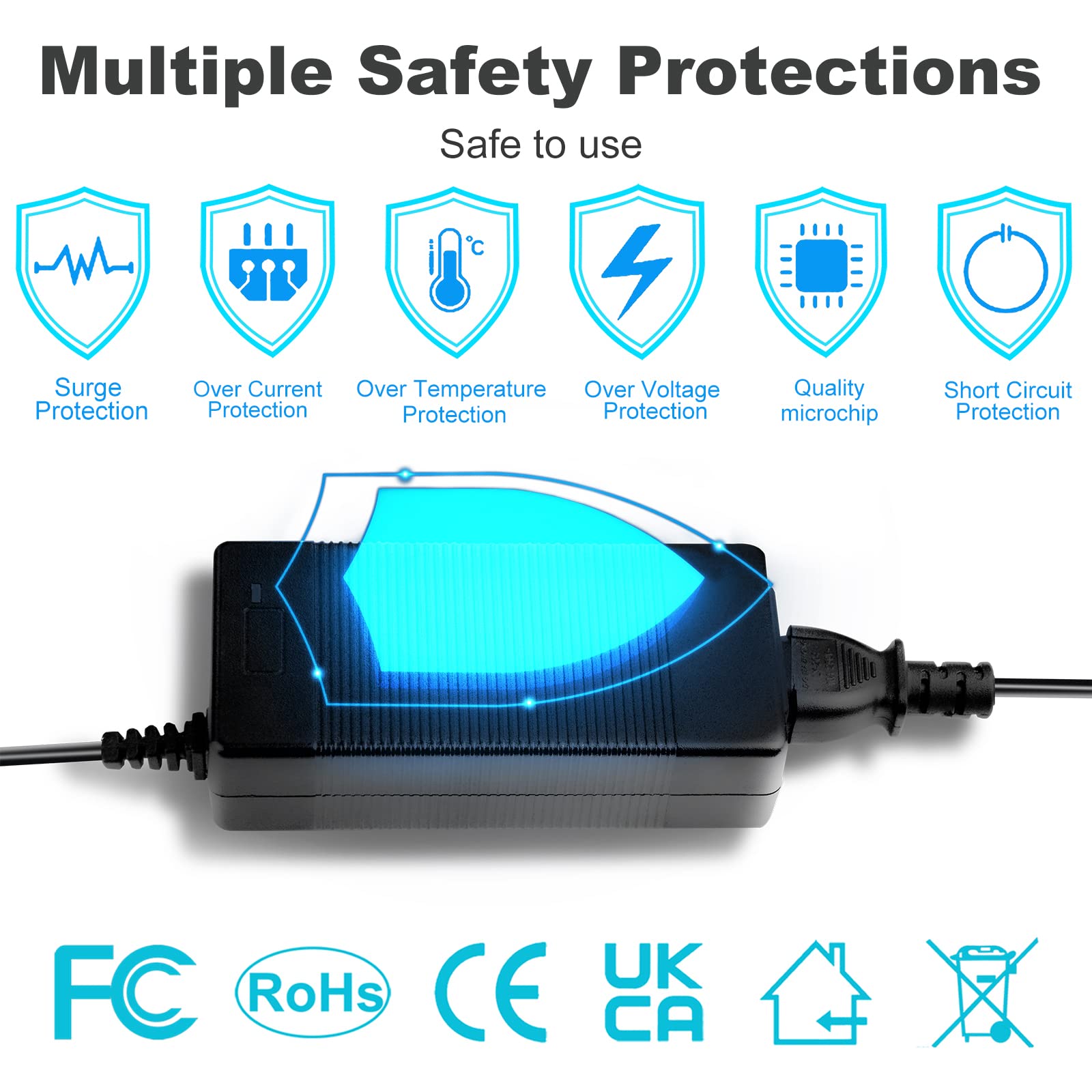 12V 5A 60W Power Supply Adapter, AC 100-240V to DC 12V 5A Converter with 5.5mm x 2.1mm Jack - for CCTV Security Cameras, DVR Systems, LED Strip Lights - UK 3-Pin Plug (Ideal for Home & Office Security Setup)