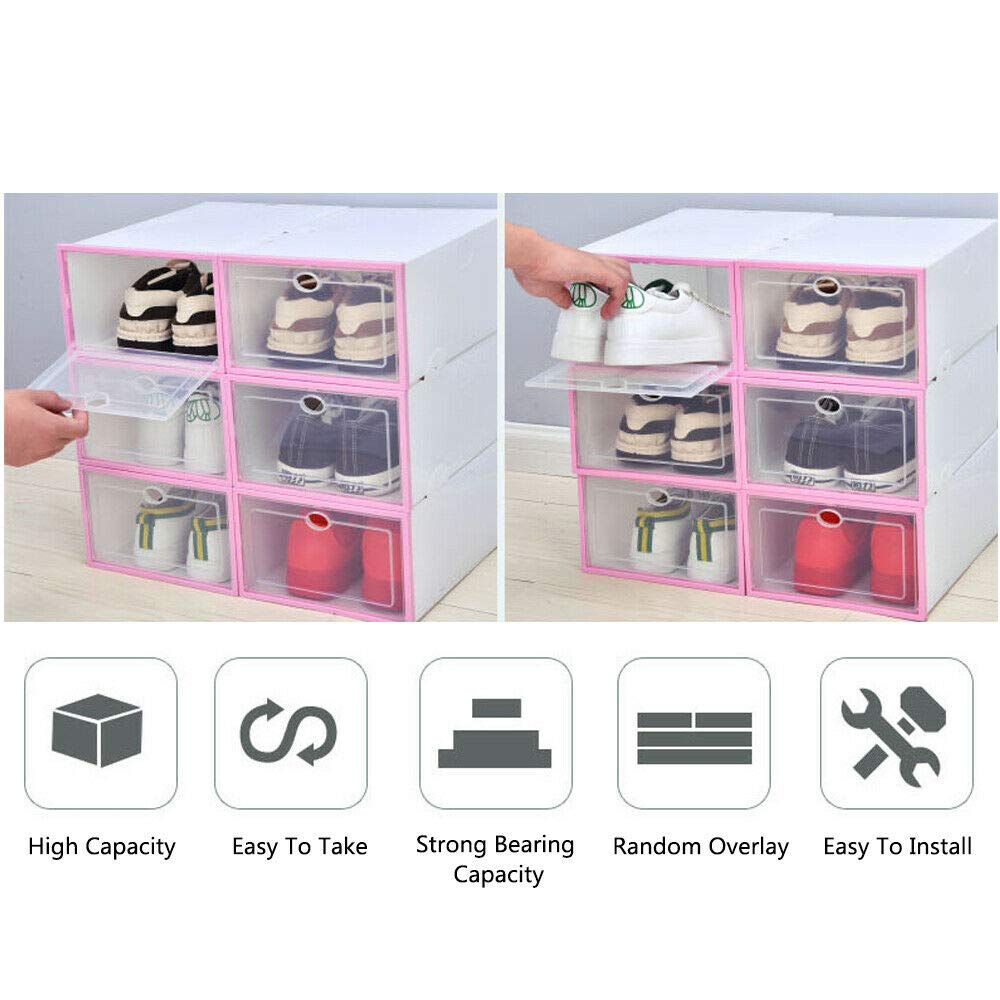 24-Piece Clear Stackable Shoe Box Storage Organizer - Foldable Transparent Plastic Shoe Containers for Closet Organization (Blue) | Perfect for Sneaker Storage, Seasonal Shoe Rotation & Small Space Organization