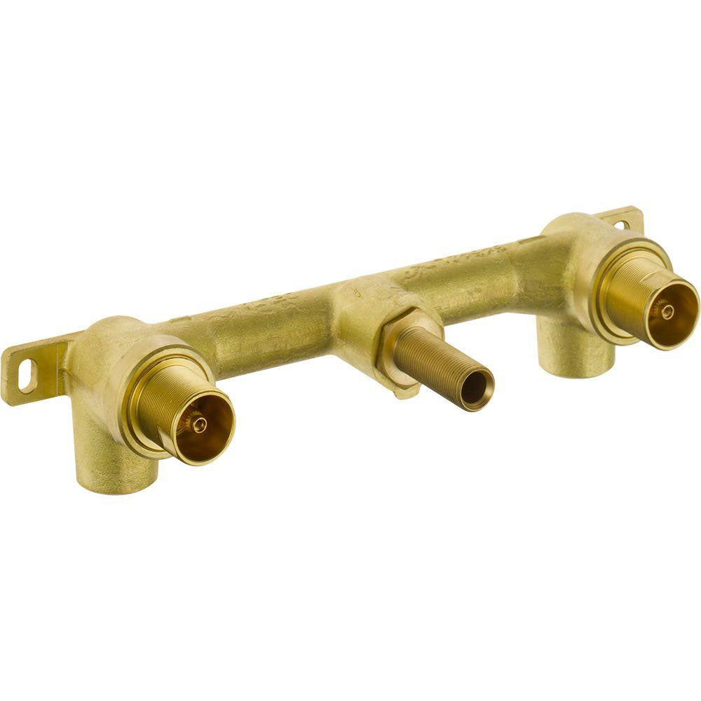 Delta Addison Collection Champagne Bronze Contemporary Two-Handle Wall-Mount Bathroom Sink Faucet with Rough-In Valve D2088V - Perfect for Modern Bathroom and Lavatory Upgrades
