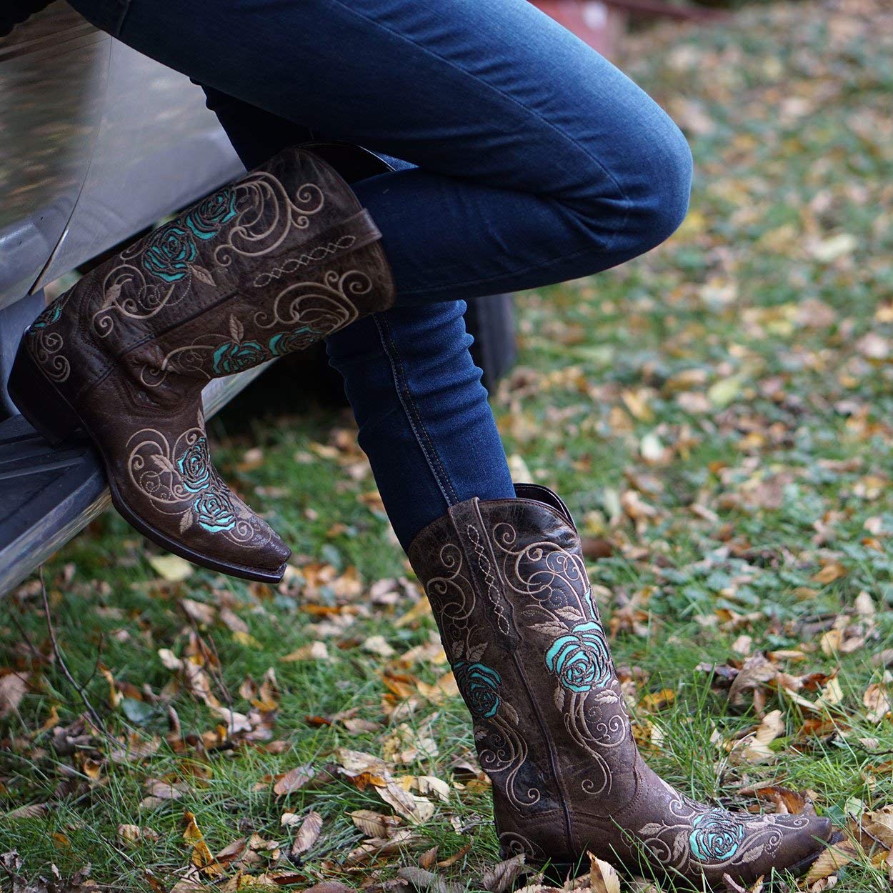 Turquoise Rose Cowgirl Boots for Women - Western Country Style Ankle Boots M50032 | Perfect for Line Dancing, Rodeos & Country Music Festivals