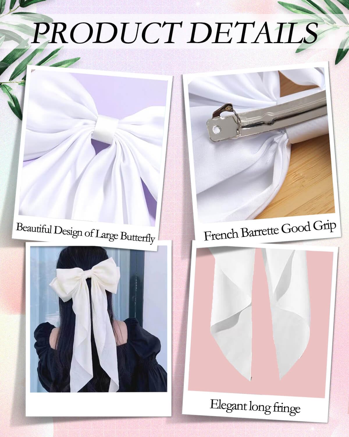 4 Pcs Silky Satin Hair Bows for Women - Large Long Tail Ribbon Bow Hair Clips with Metal Barrettes, Elegant Hair Slides & Accessories for Parties, Weddings, and Daily Styling