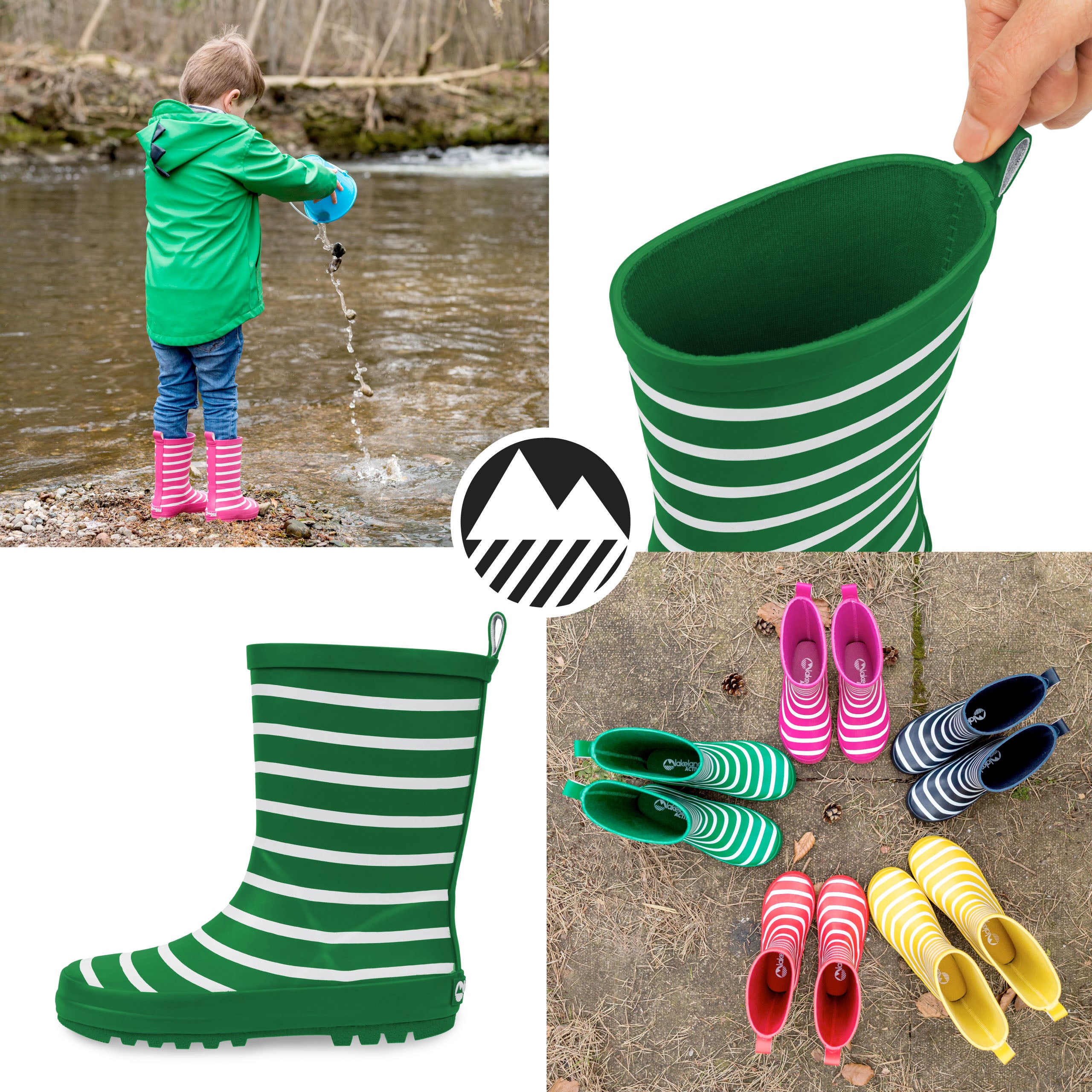 Kids' Waterproof Striped Rain Boots - Durable & Comfortable Wellington Boots for Outdoor Play, Puddle Jumping & Garden Adventures