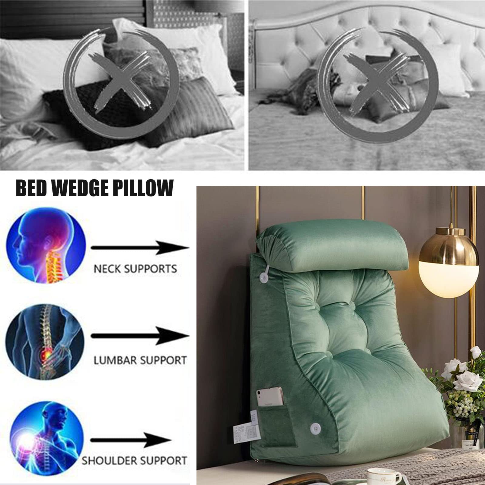 **Adjustable Bed Wedge Pillow for Sleeping & Reading - 17.7