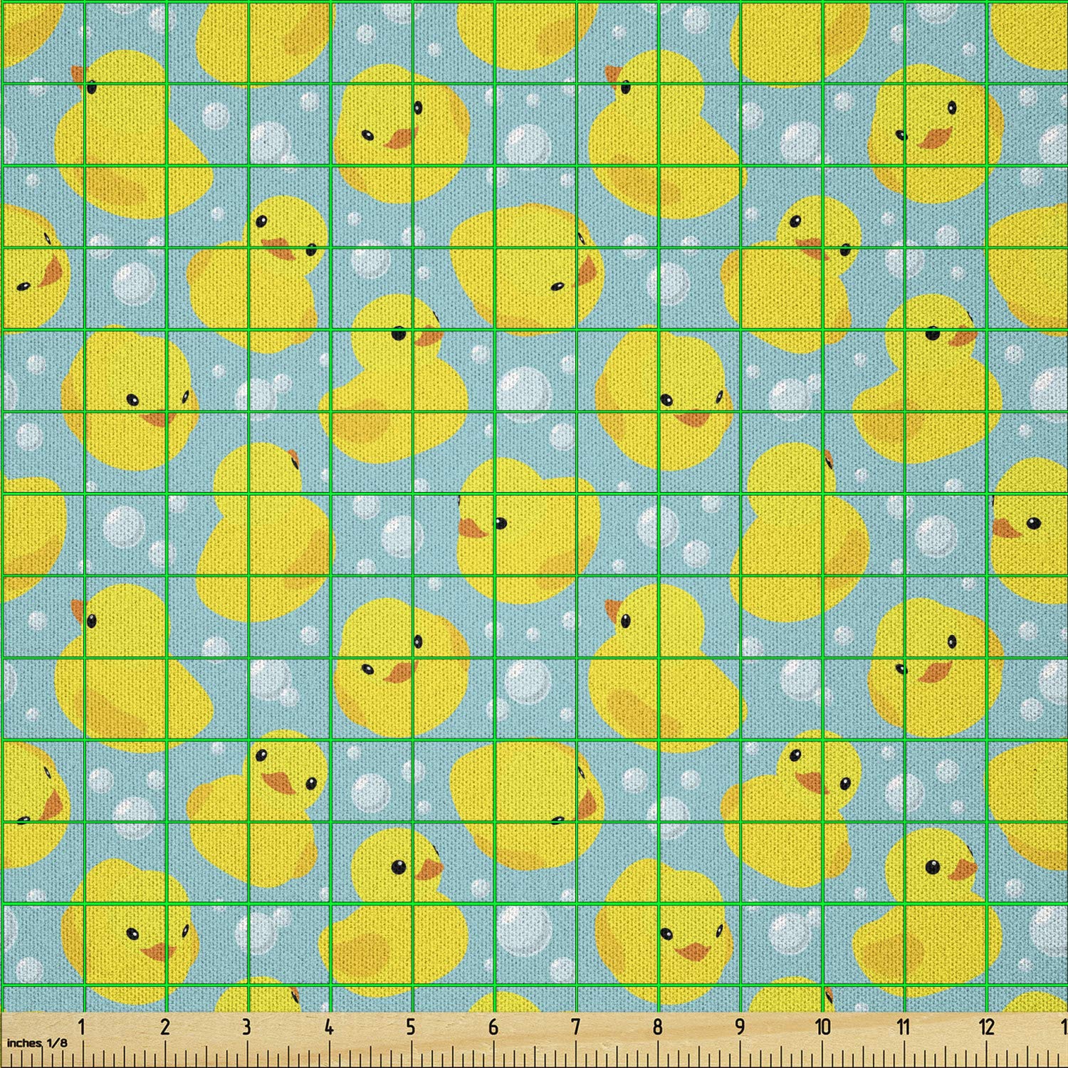 Happy Rubber Duck & Bubbles Cartoon Microfiber Fabric by The Yard - 10 Yards Yellow Aqua for DIY Crafts, Home Decor & Sewing Projects - Perfect for Quilting, Upholstery & Creative Textile Arts