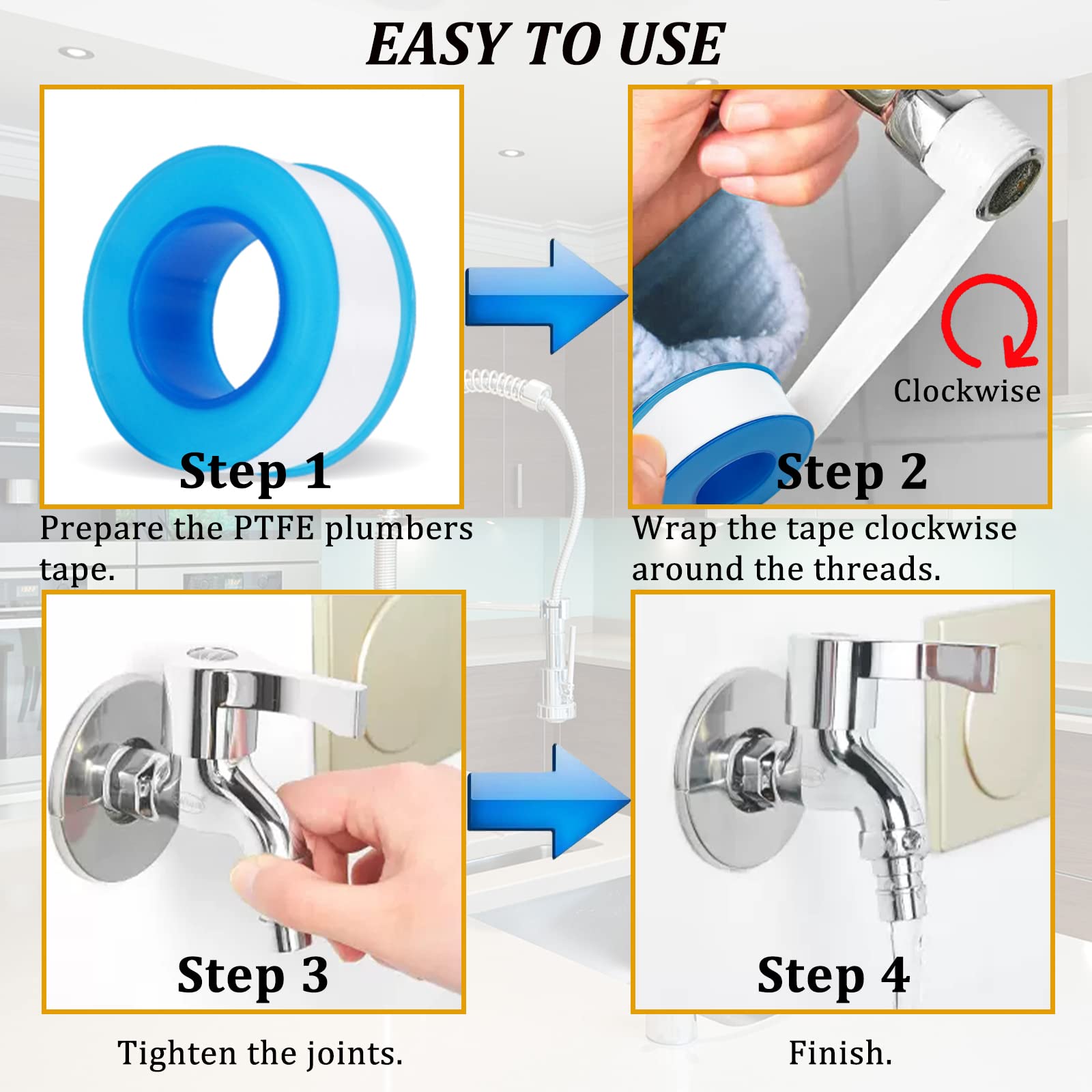 5 Rolls Premium PTFE Plumber's Tape - Teflon Thread Seal Tape for Leak Repair, Waterproof Pipe Sealant (0.71