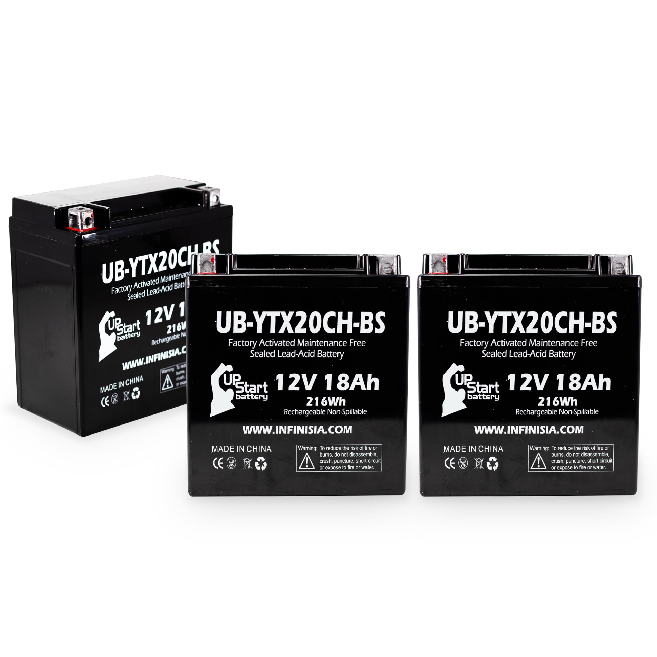 UpStart Battery 3-Pack UB-YTX20CH-BS 12V 18AH Motorcycle Battery Replacement for 2012 Moto Guzzi 1200 Sport 1200 CC - Factory Activated, Maintenance Free - Perfect for Long Rides, Touring & Off-Road Adventures