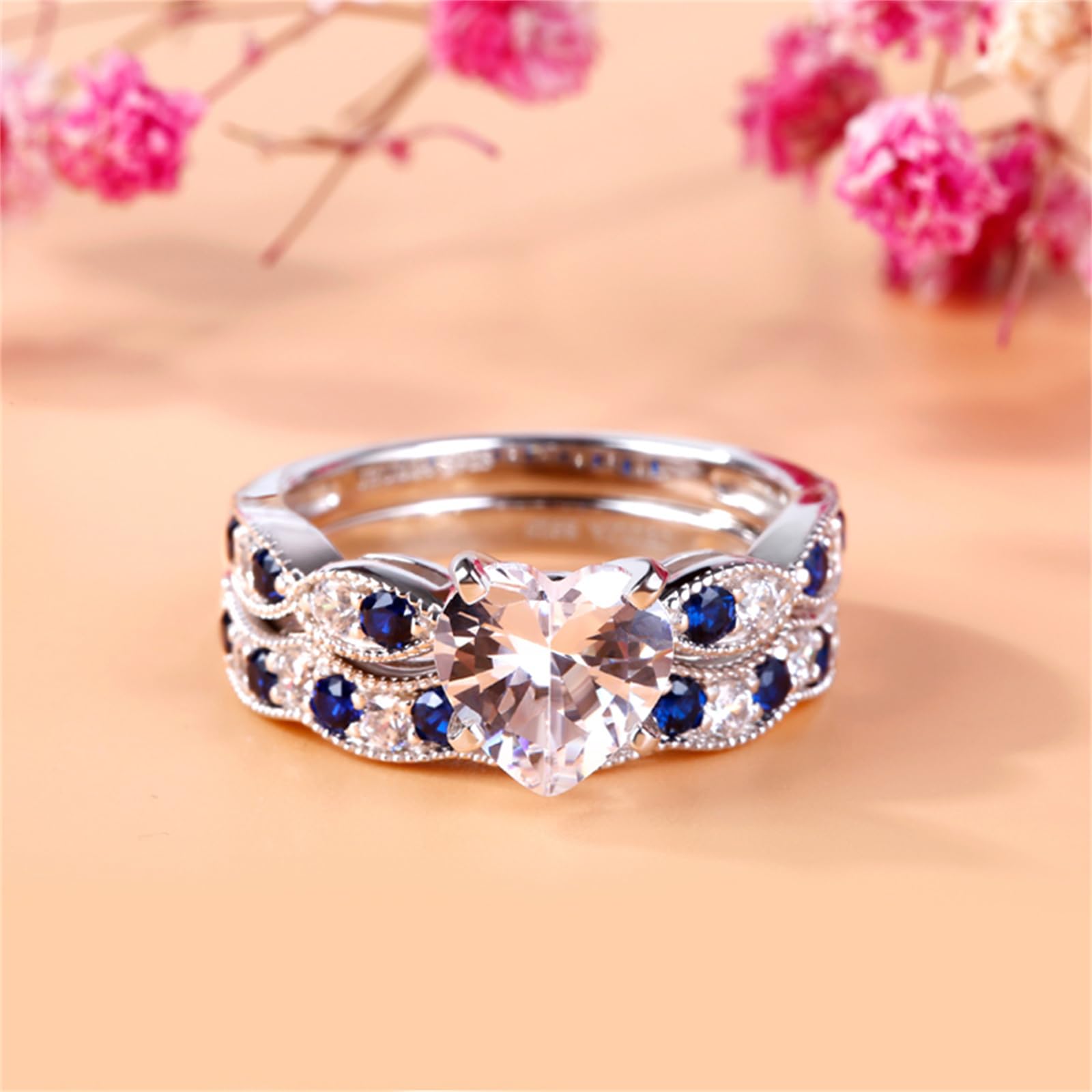 Jeulia 3 Carat CZ Solitaire Engagement Ring Set - Halo Milgrain Heart Cut Sterling Silver Wedding Band for Women | Anniversary Promise Bridal Jewelry Gift for Her | Perfect for Proposals, Weddings & Romantic Occasions