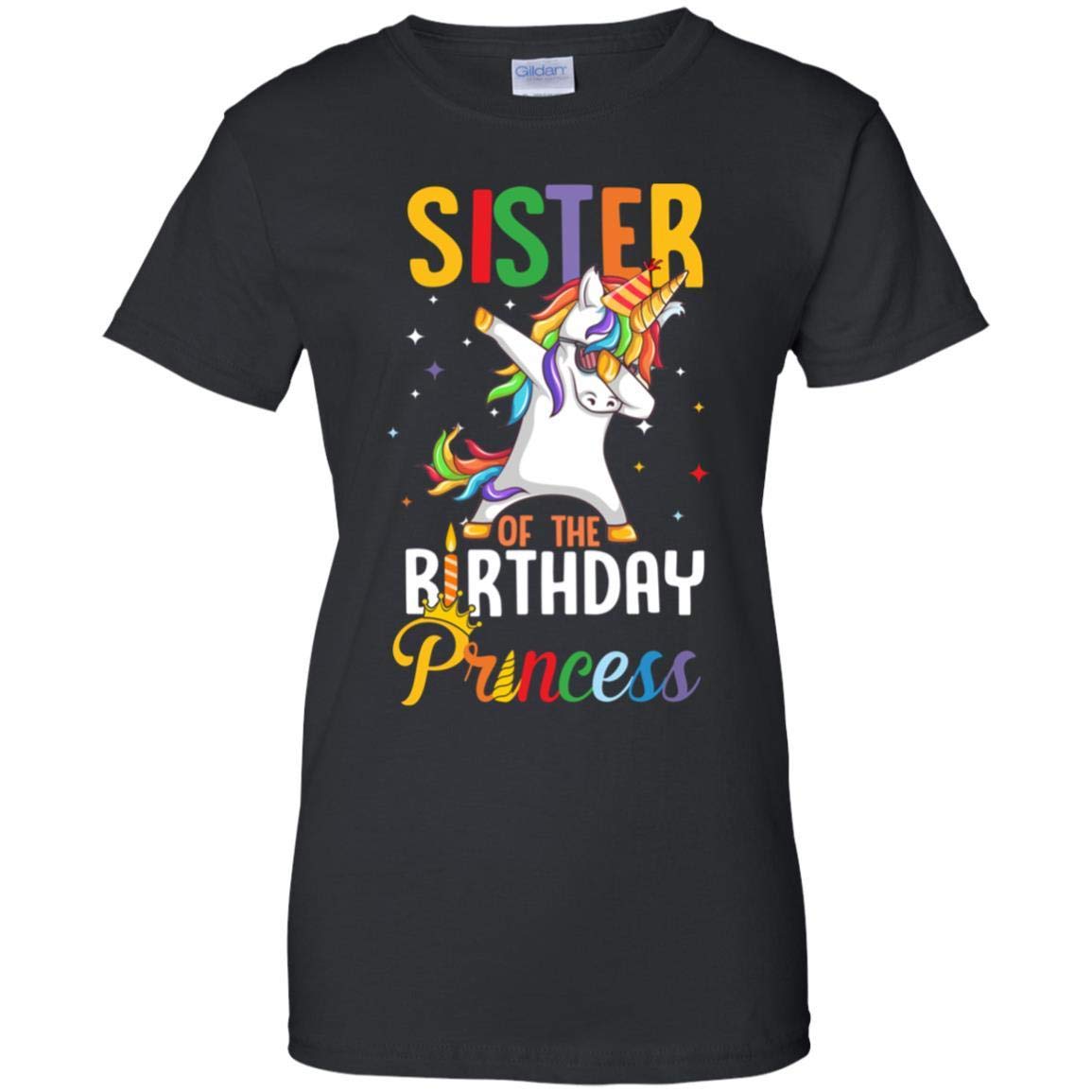 Women's Sister of The Birthday Girl Dabbing Unicorn Party T-Shirt - Fun Short Sleeve Tee for Birthday Celebrations, Girls Night Out & Unicorn Themed Parties