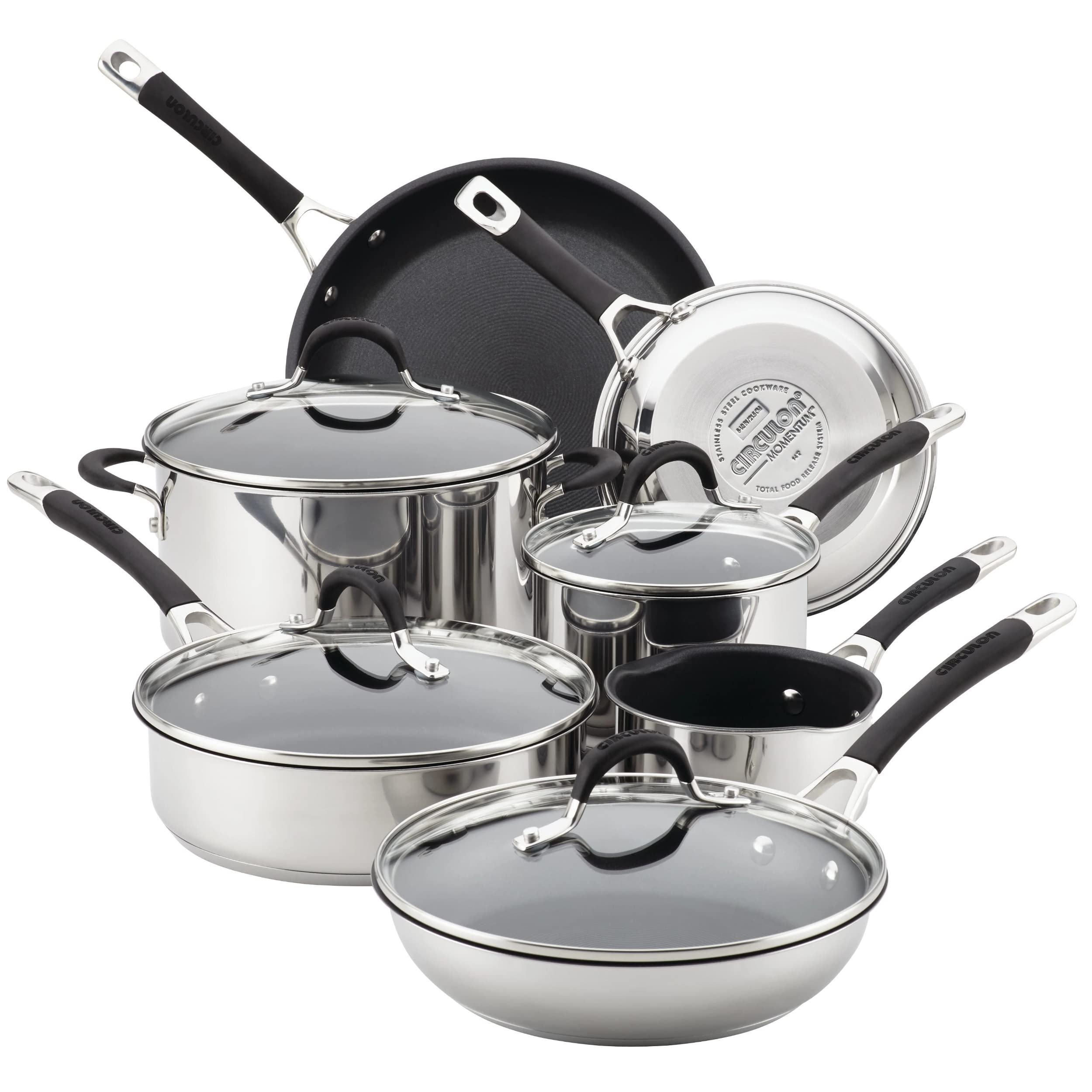 Circulon Momentum 11-Piece Stainless Steel Nonstick Cookware Set with Glass Lids - Pots & Pans for Induction Cooking, Oven & Dishwasher Safe - Perfect for Home Chefs & Professional Kitchens