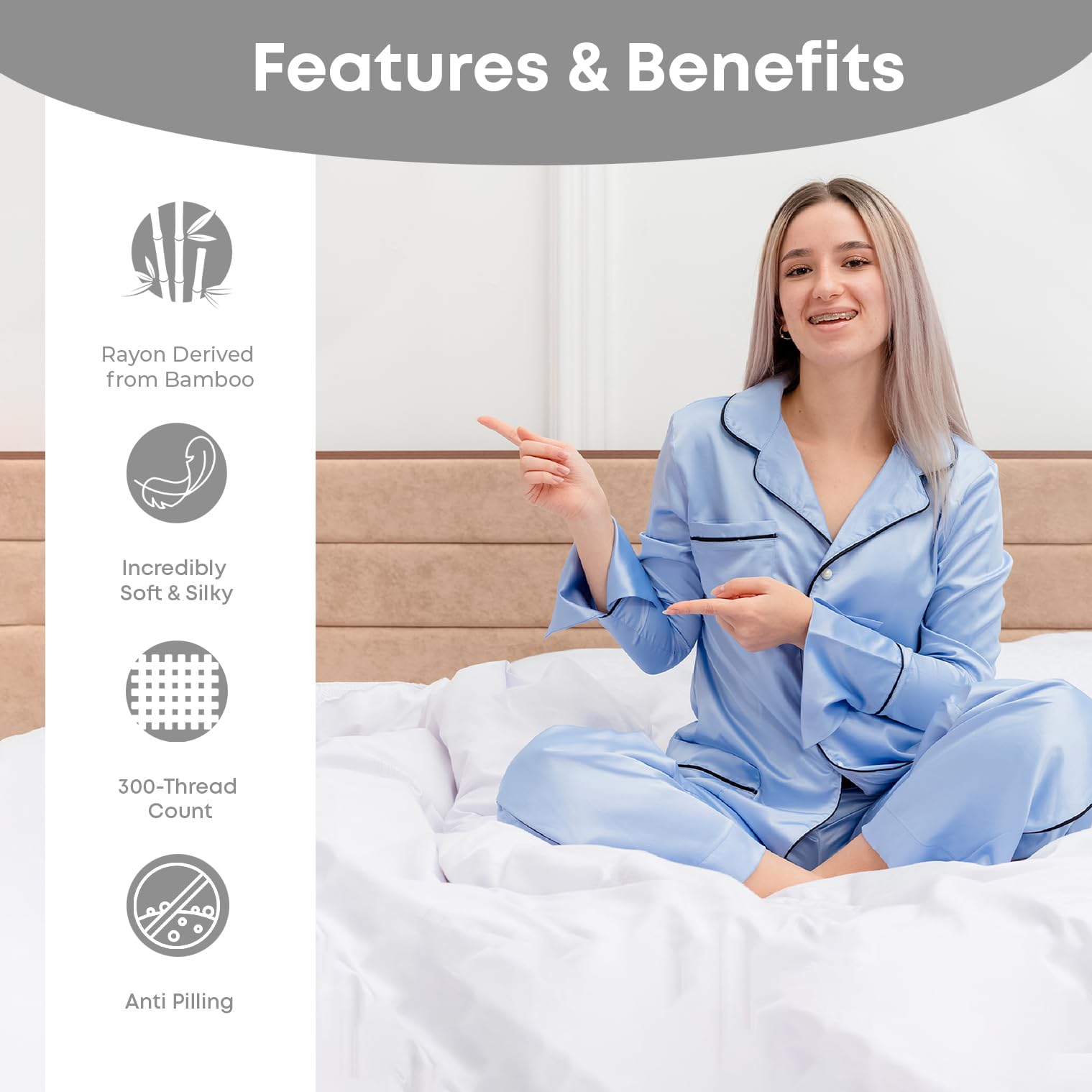 Premium Cooling California King Flat Sheet - 100% Bamboo Rayon Bed Sheet, Ultra Soft & Breathable, Light Grey (Cal King) | Perfect for Hot Sleepers & Luxury Bedroom Decor