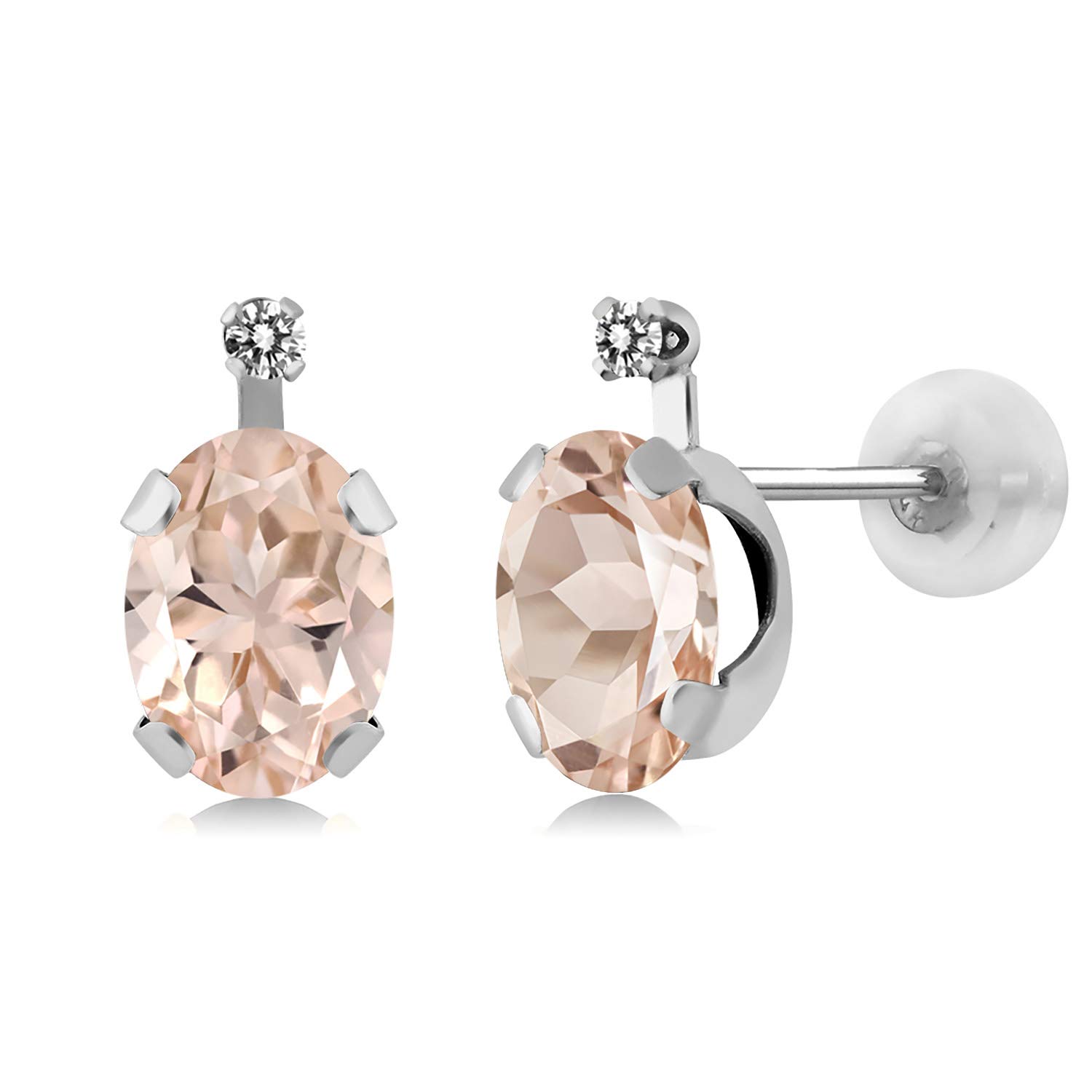 14K White Gold Peach Morganite & White Diamond Earrings for Women - 1.31cttw October Birthstone, Oval 7x5mm - Perfect for Weddings, Anniversaries & Special Occasions