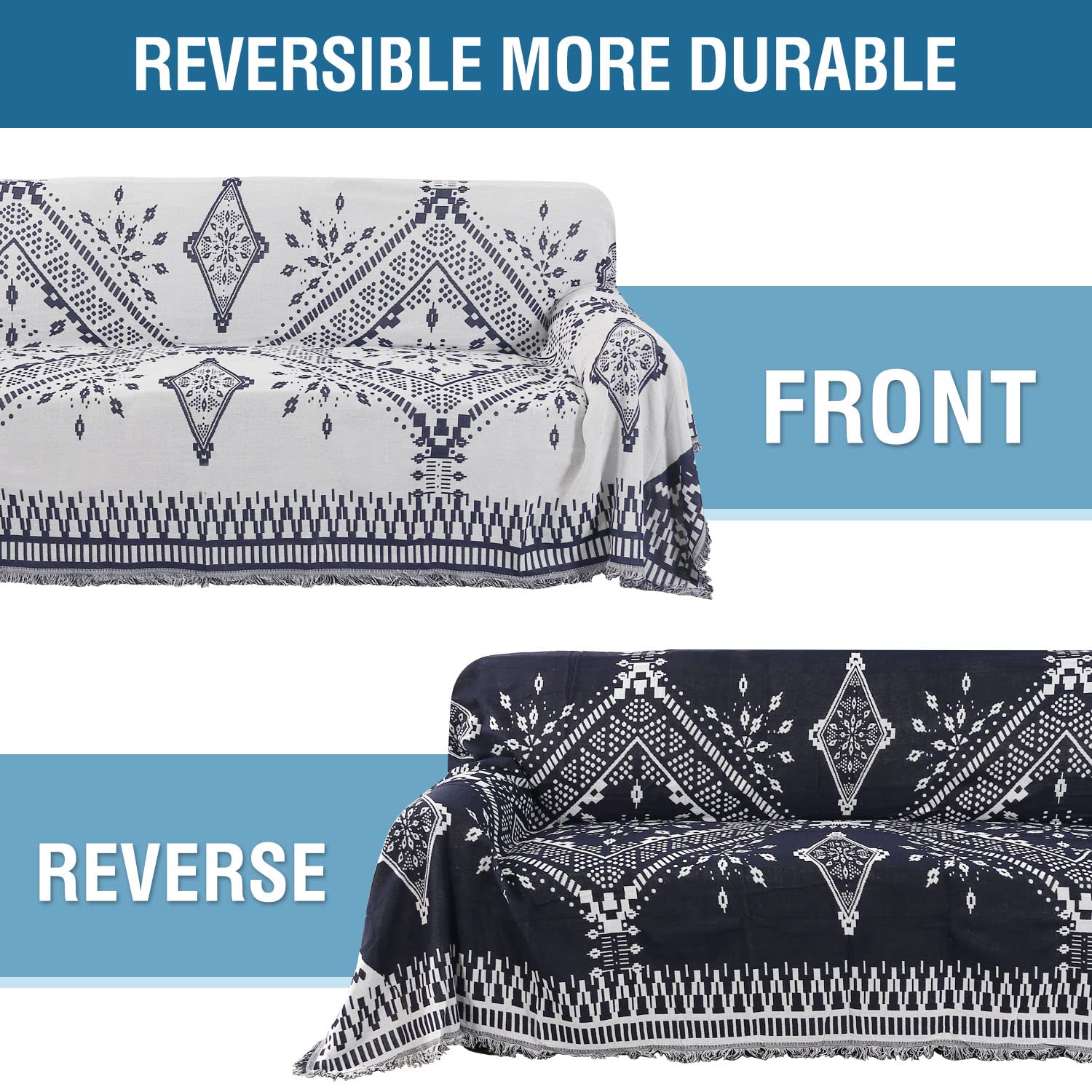 Reversible Sofa Cover for Dogs - H.VERSAILTEX Couch Slipcover Fits Most Sofa Shapes, Tassel Trim, Sectional Protector (X-Large 71