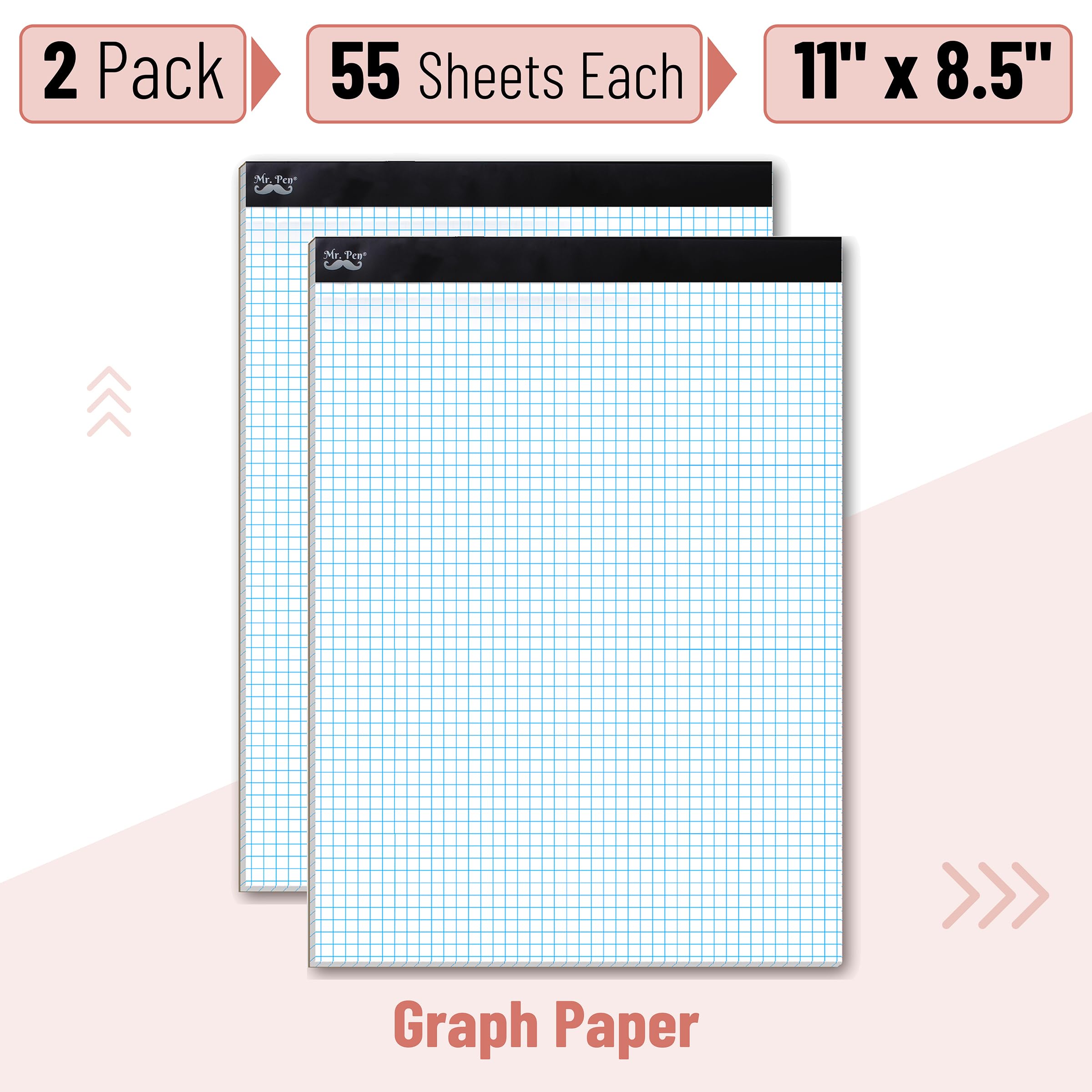 Mr. Pen Graph Paper Pad, 2 Pack (55 Sheets Each), 8.5