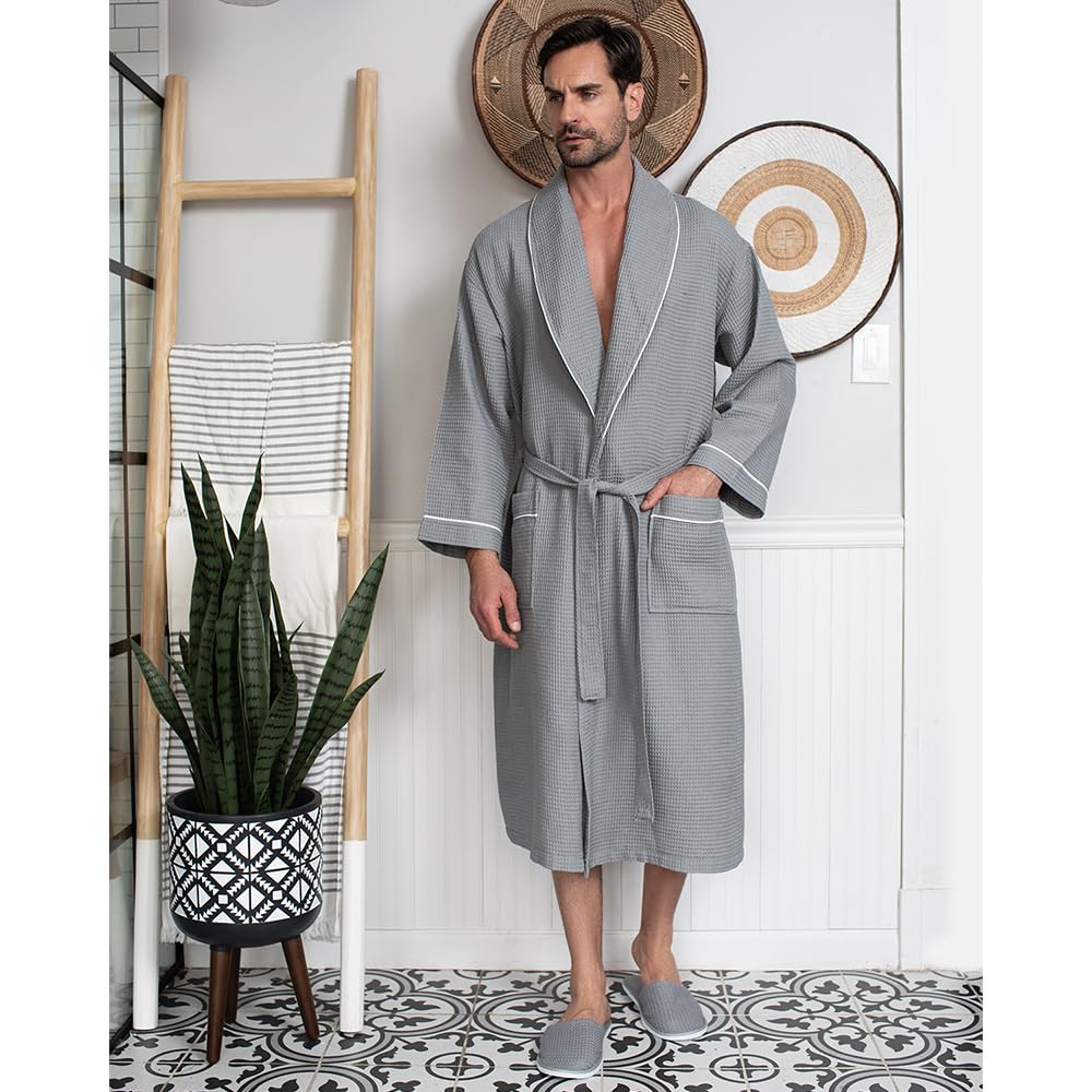 Premium Men's Cotton Waffle Bathrobe - Ultra Soft SPA Luxury Robe for Relaxation at Home, Hotel & Spa Retreats